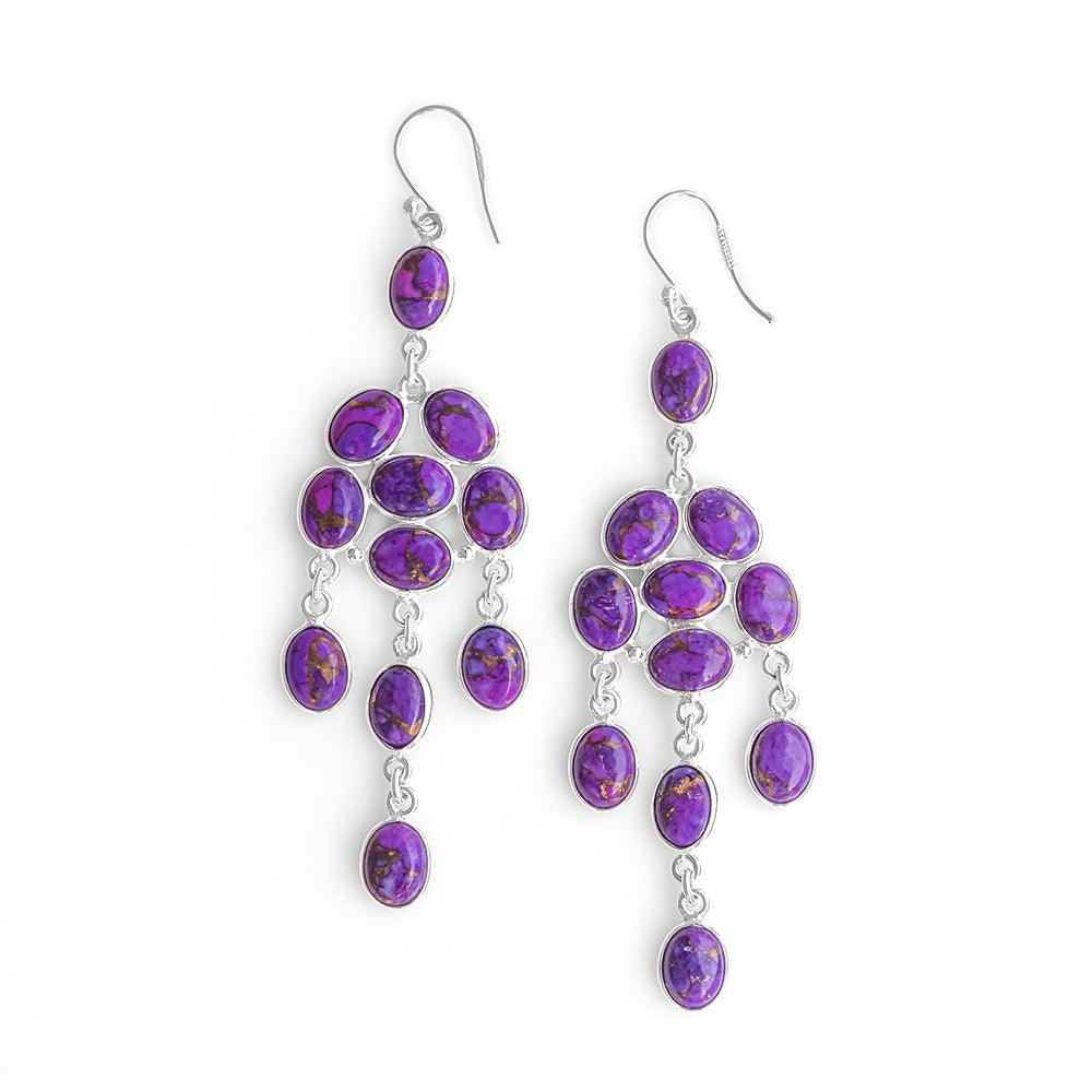Purple Copper Turquoise Solid 925 Sterling Silver Chandelier Earrings Jewelry - YoTreasure