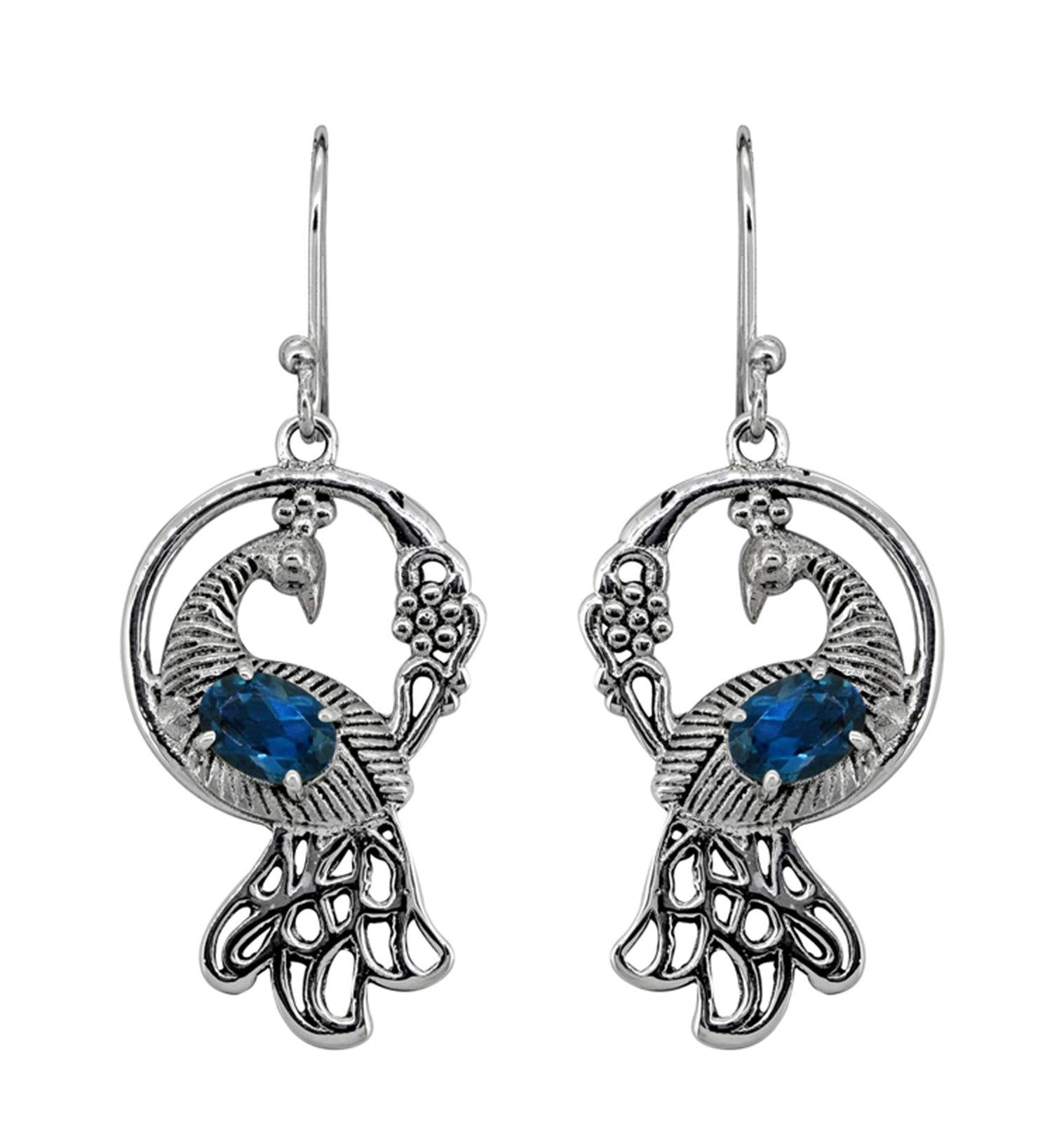 London Blue Topaz Solid 925 Sterling Silver Peacock Dangle Earrings Jewelry - YoTreasure