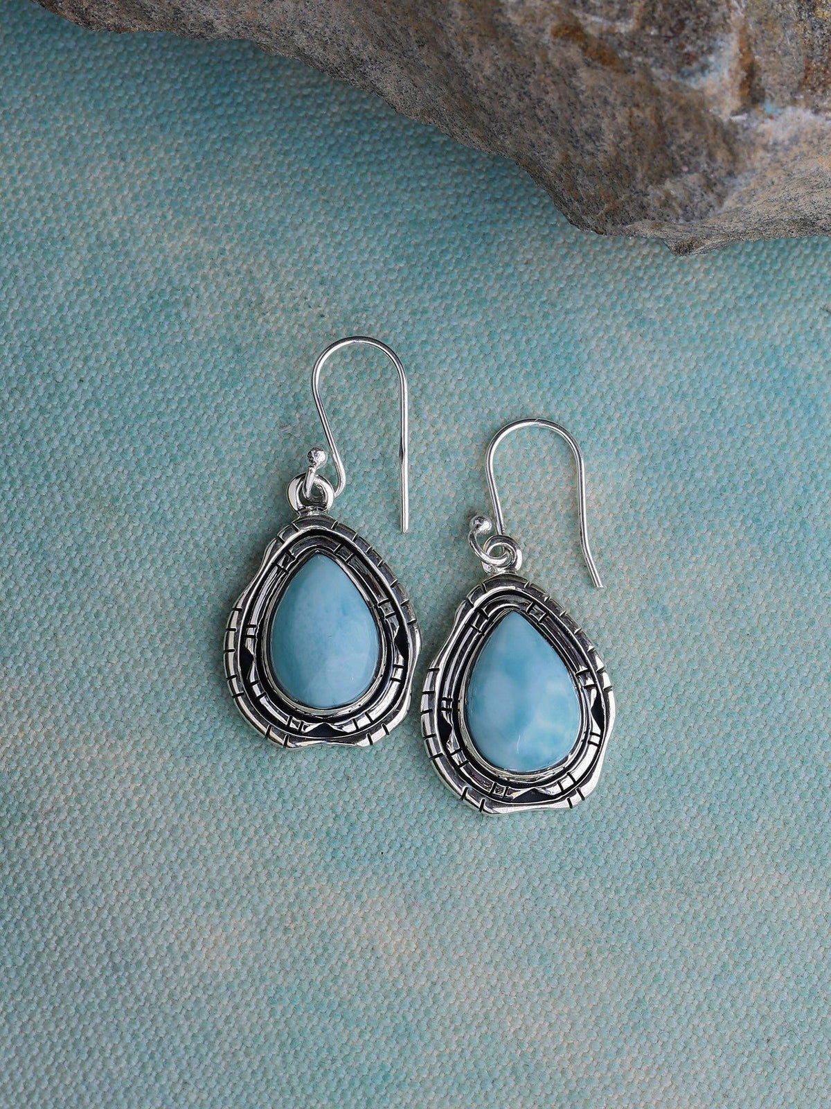 1.37" Larimar Solid 925 Sterling Silver Dangle Earrings Jewelry - YoTreasure