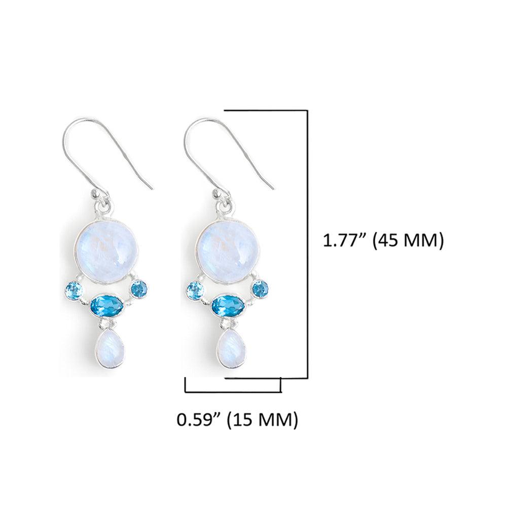 Moonstone Swiss Blue Topaz Solid 925 Sterling Silver Dangle Earrings Jewelry - YoTreasure