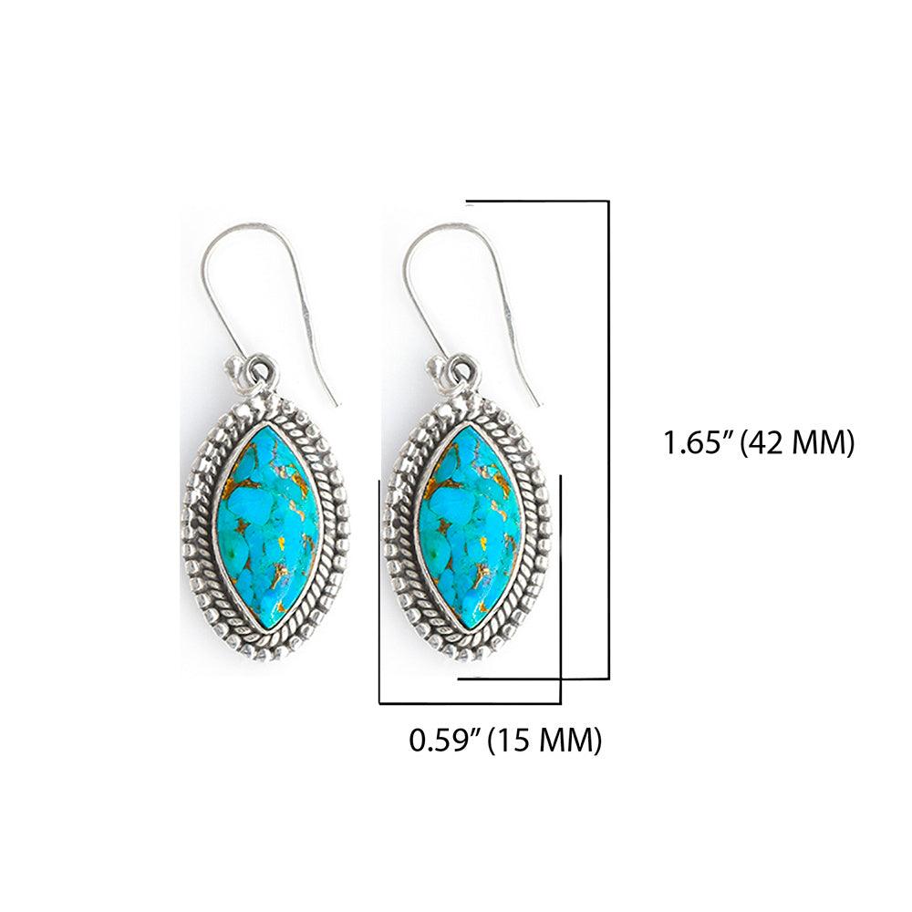 Blue Copper Turquoise Solid 925 Sterling Silver Dangle Earrings Jewelry - YoTreasure