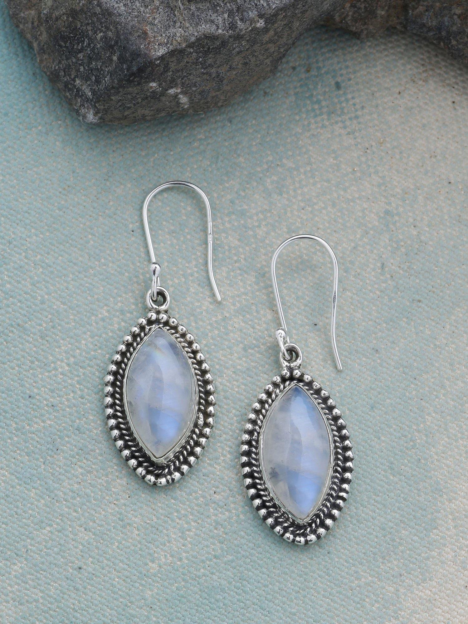 Moonstone Solid 925 Sterling Silver Dangle Earrings Jewelry - YoTreasure
