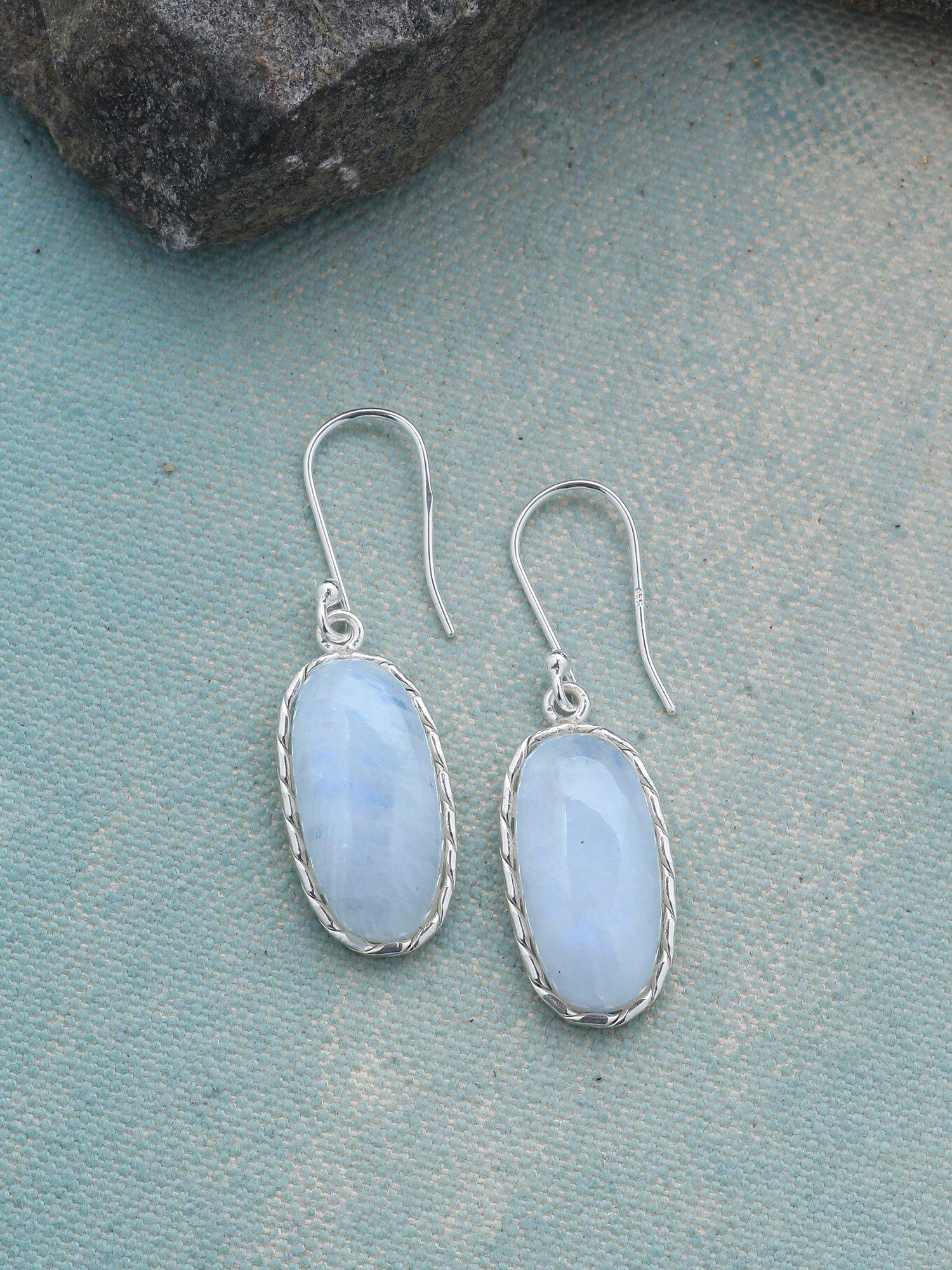Moonstone Solid 925 Sterling Silver Dangle Earrings Jewelry - YoTreasure