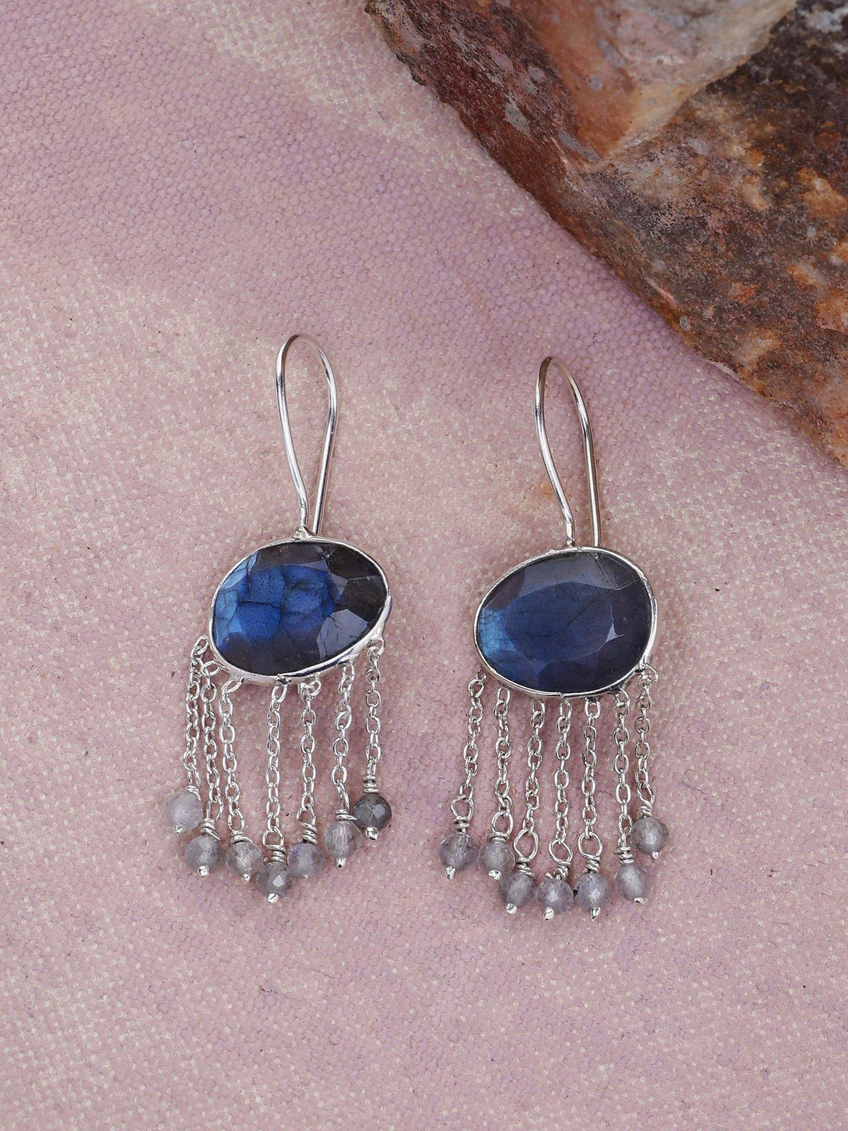 Labradorite Solid 925 Sterling Silver Fixed Wire Chandelier Earrings Jewelry - YoTreasure