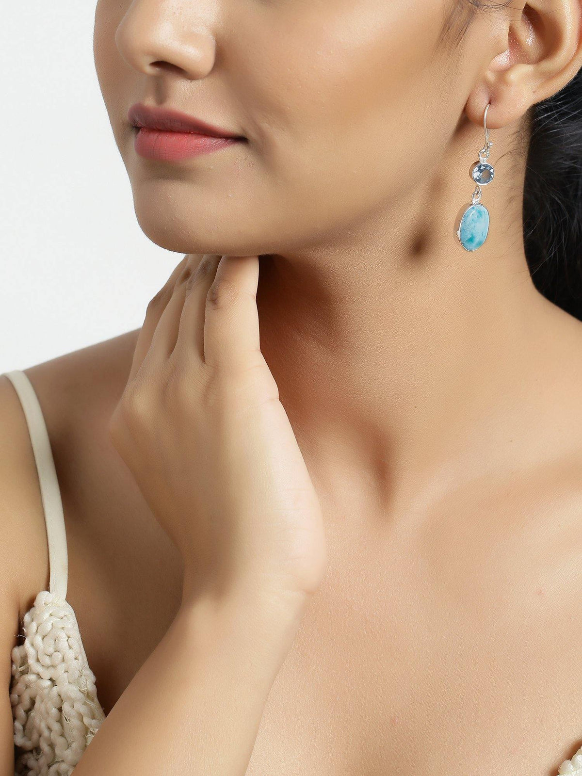 Larimar Blue Topaz Solid 925 Sterling Silver Dangle Earrings Jewelry - YoTreasure