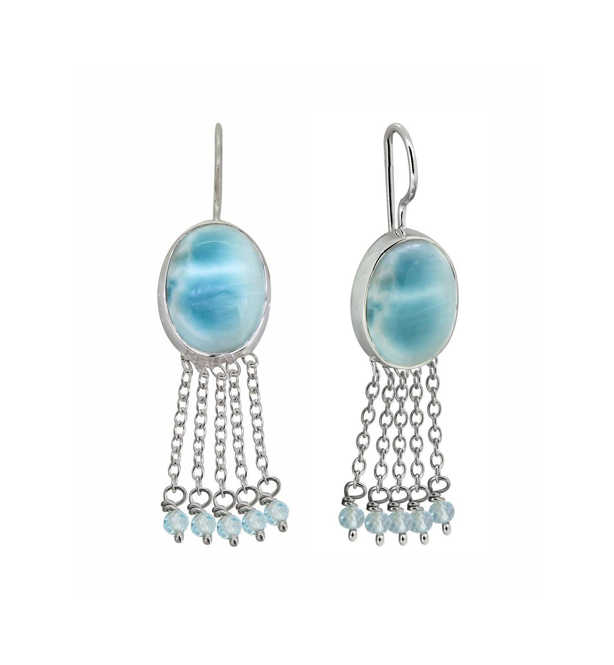 Larimar Blue Topaz Solid 925 Sterling Silver Fixed Wire Chandelier Earrings Jewelry - YoTreasure