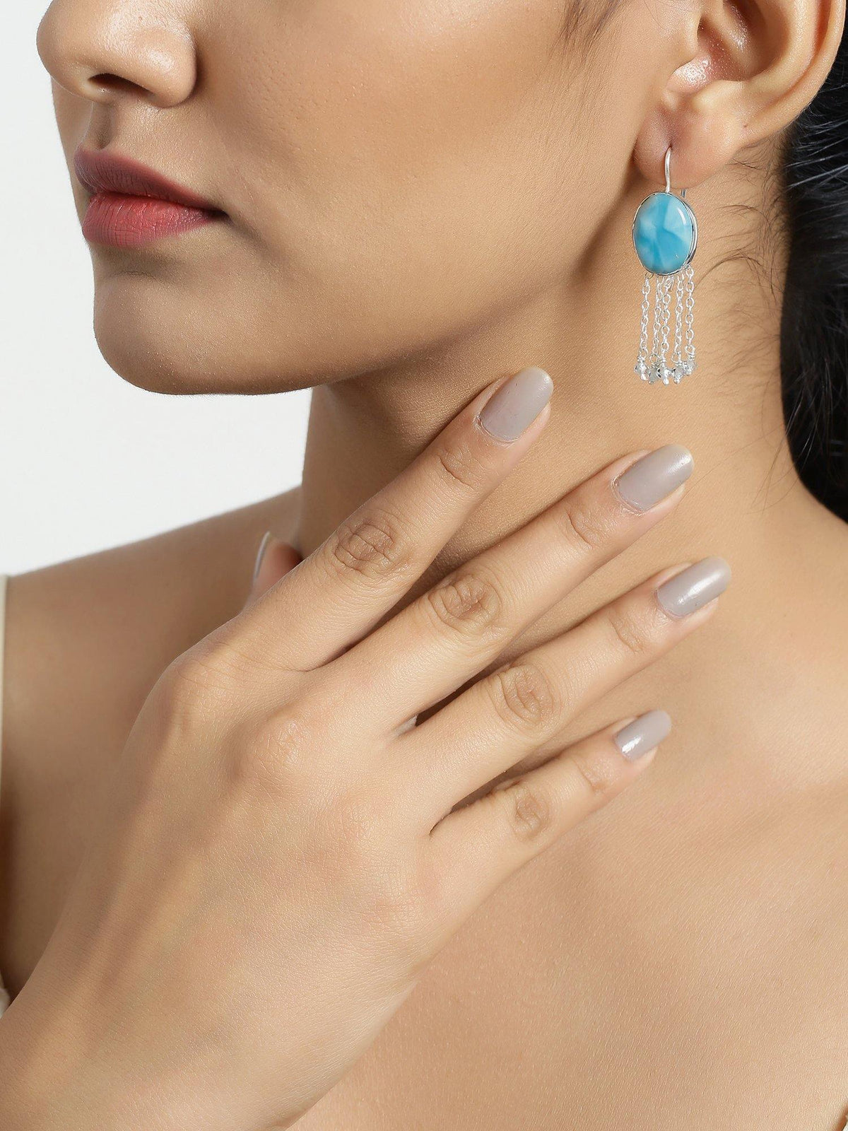 Larimar Blue Topaz Solid 925 Sterling Silver Fixed Wire Chandelier Earrings Jewelry - YoTreasure