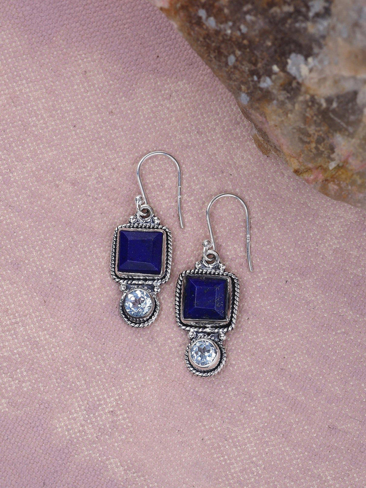 Lapis Blue Topaz Solid 925 Sterling Silver Dangle Earrings Jewelry - YoTreasure