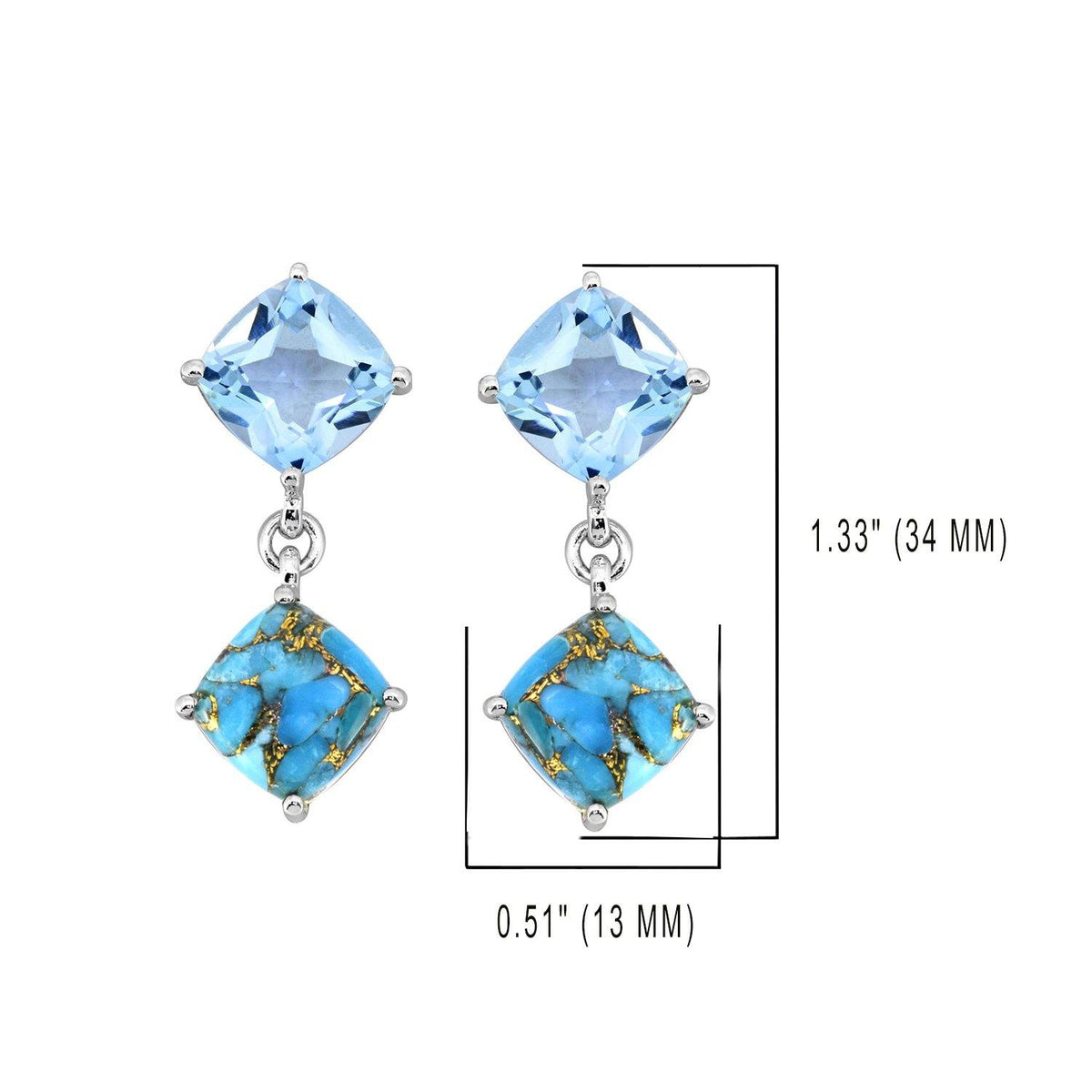 Blue Topaz Turquoise Solid 925 Sterling Silver Drop Earrings Jewelry - YoTreasure