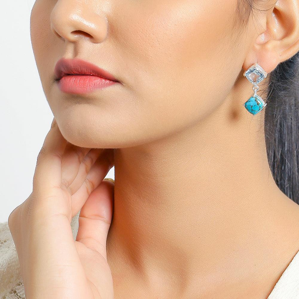 Blue Topaz Turquoise Solid 925 Sterling Silver Drop Earrings Jewelry - YoTreasure