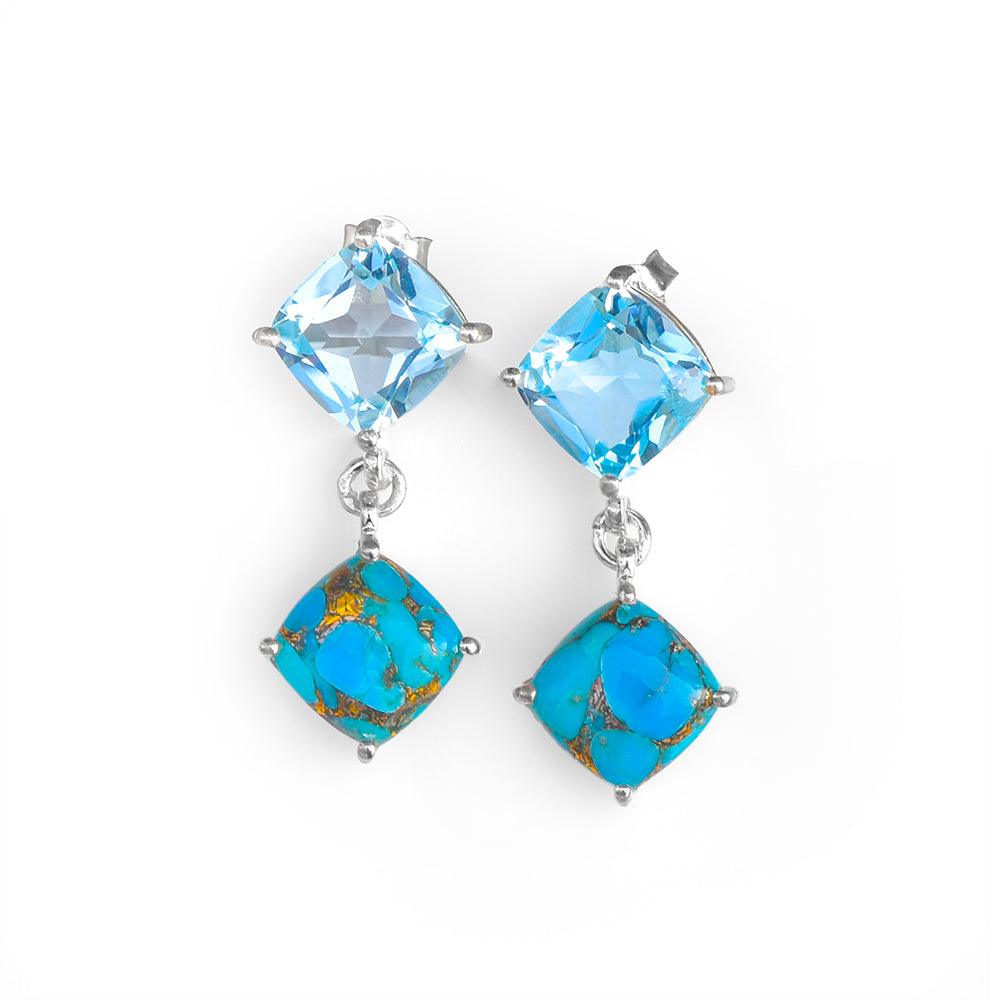 Blue Topaz Turquoise Solid 925 Sterling Silver Drop Earrings Jewelry - YoTreasure