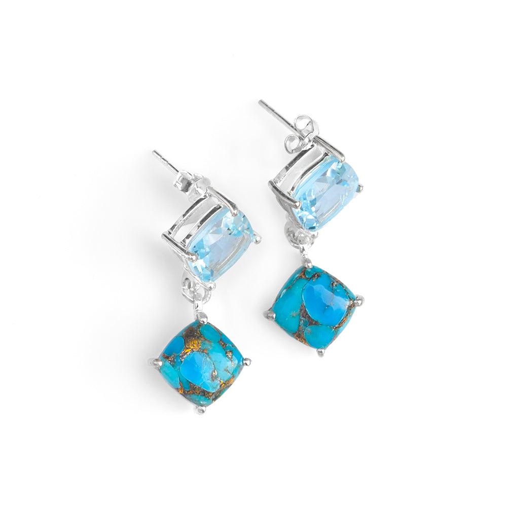 Blue Topaz Turquoise Solid 925 Sterling Silver Drop Earrings Jewelry - YoTreasure