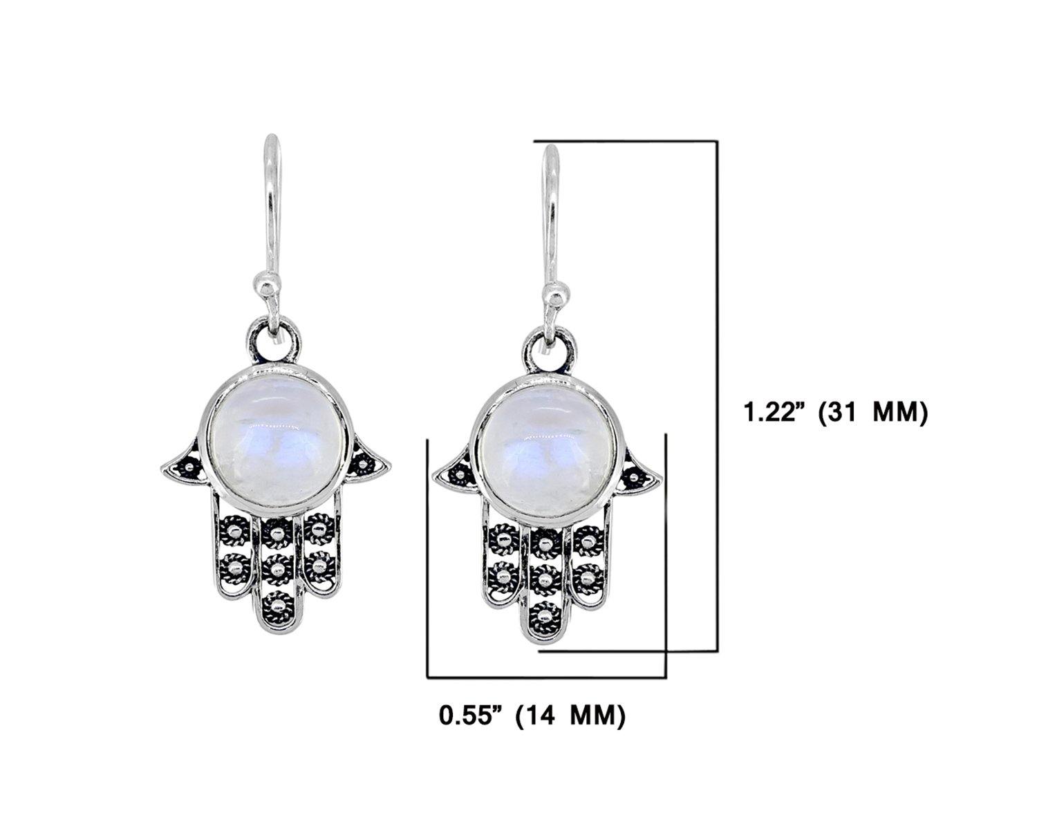 Rainbow Moonstone Solid 925 Sterling Silver Hamsa Hand Dangle Hook Earrings Protective Symbol Jewelry - YoTreasure
