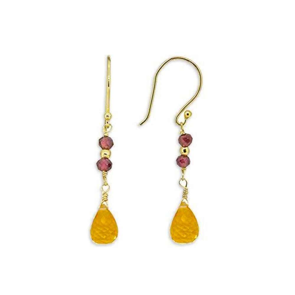 Solid 10k Yellow Gold Citrine Dangle Earrings 2.76 ct - YoTreasure