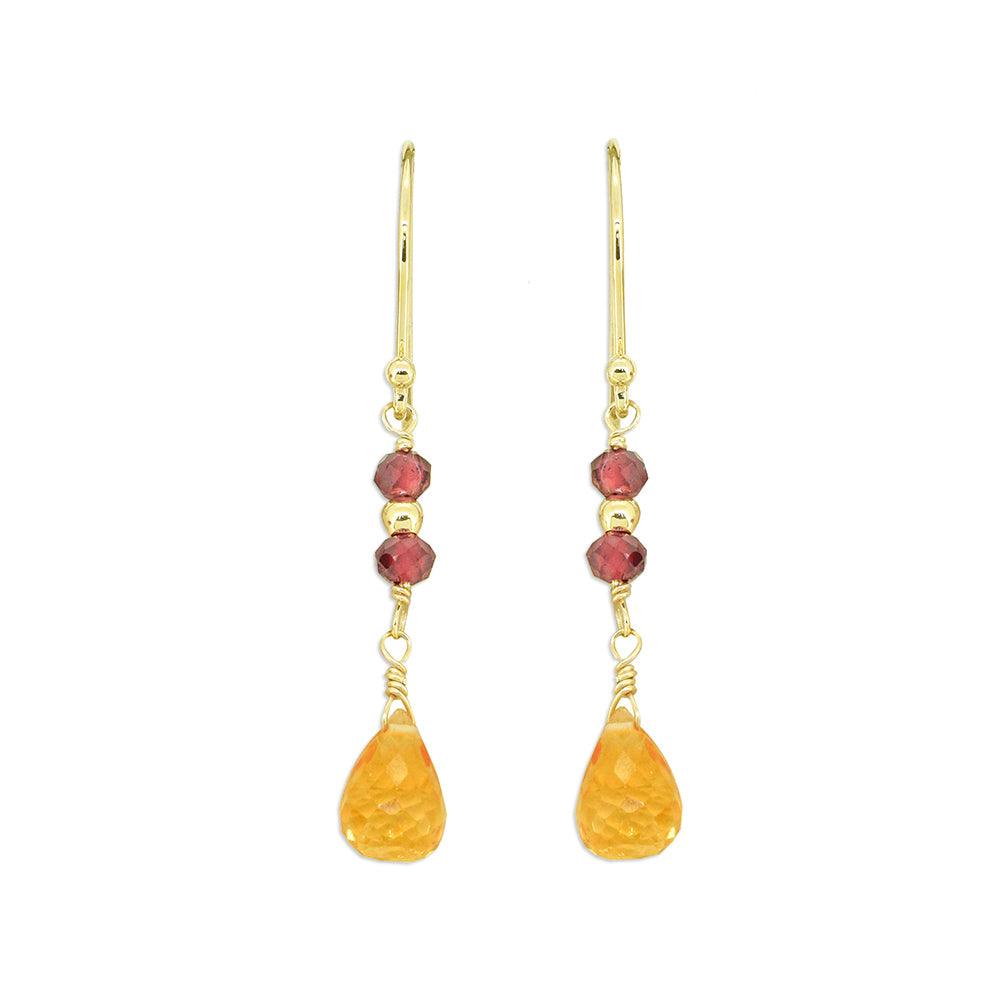 Solid 10k Yellow Gold Citrine Dangle Earrings 2.76 ct - YoTreasure