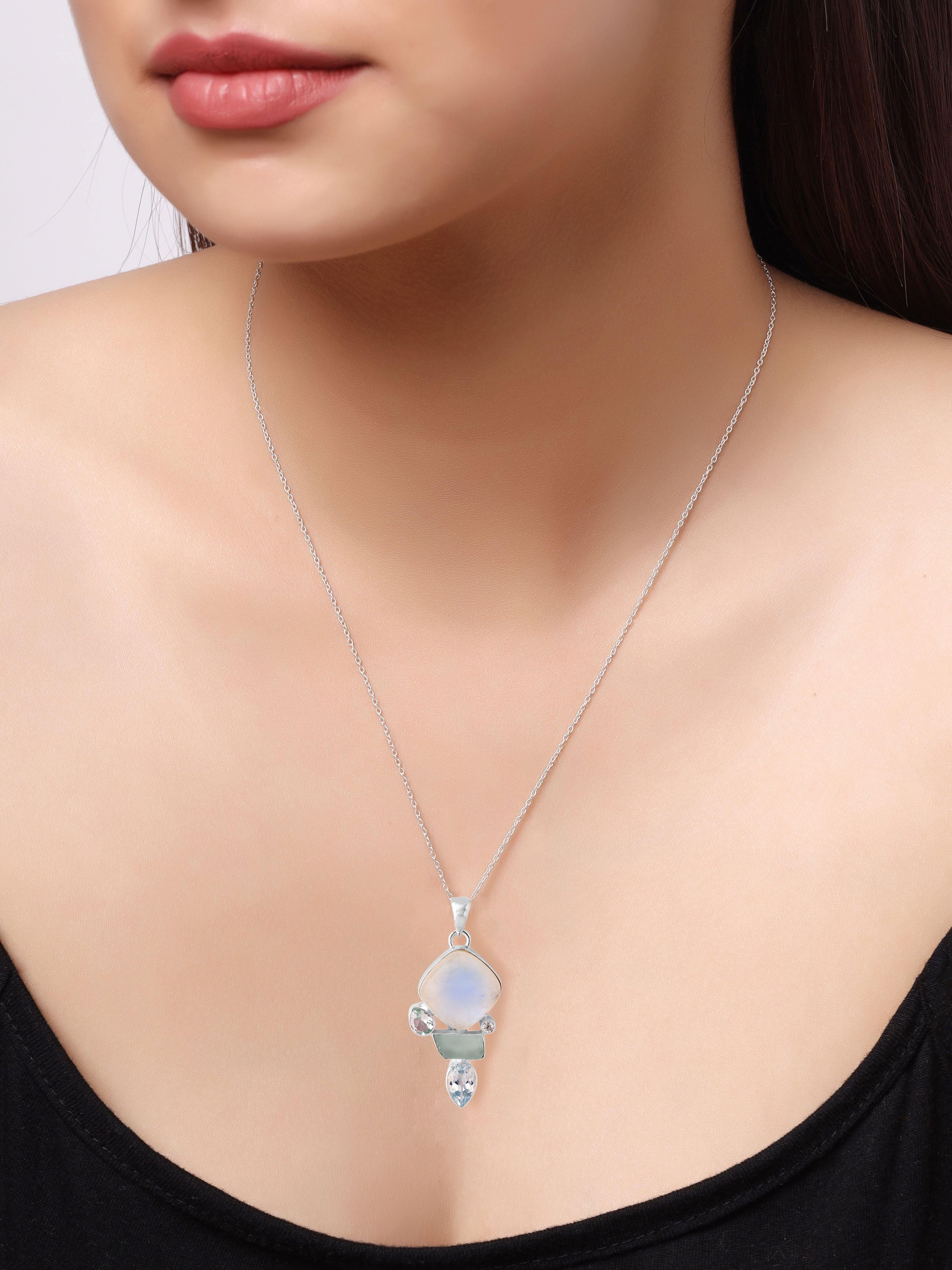 Moonstone Solid 925 Sterling Silver Pendant Necklace - YoTreasure