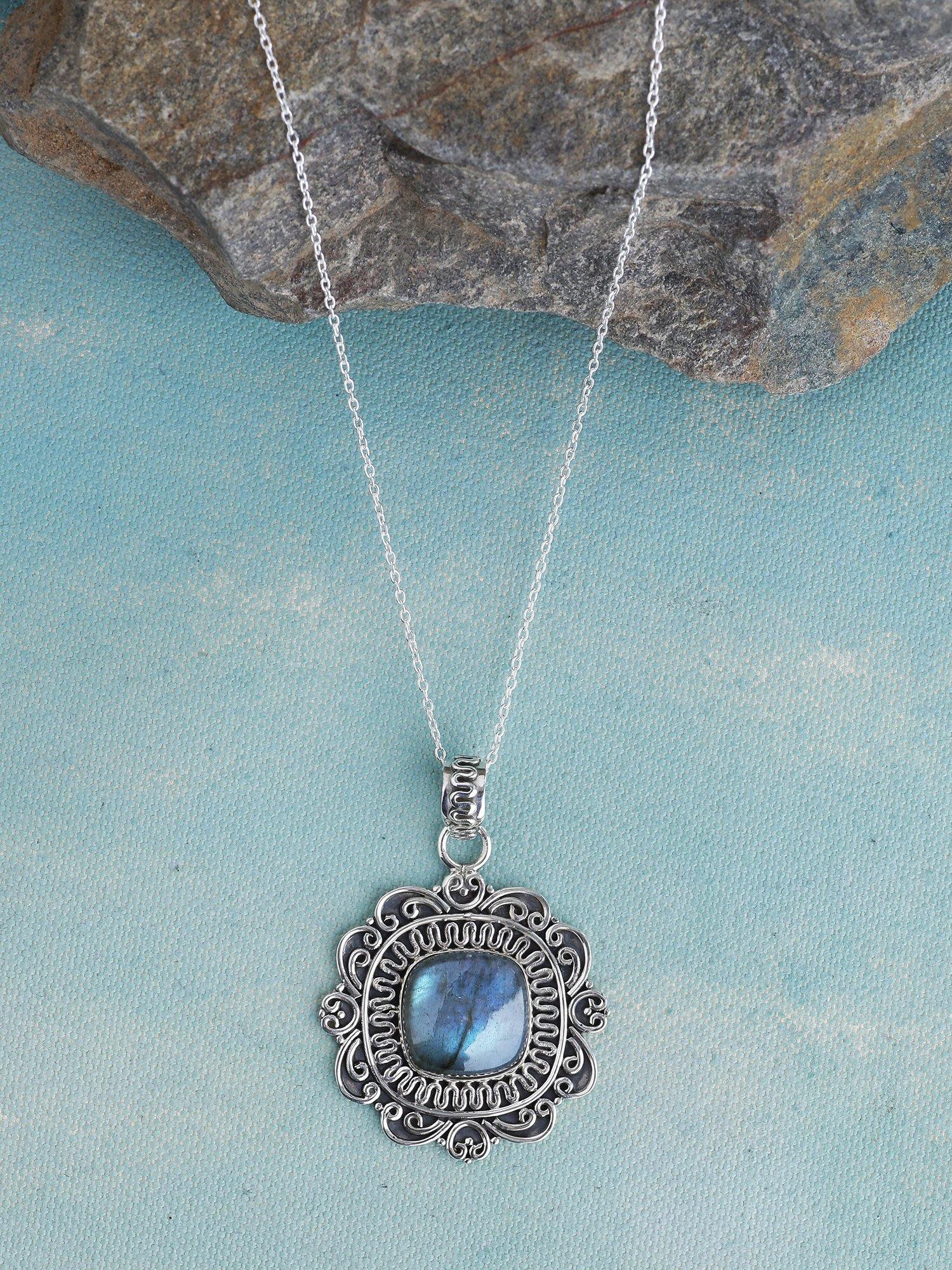 Labradorite Solid 925 Sterling Silver Chain Pendant Jewelry - YoTreasure