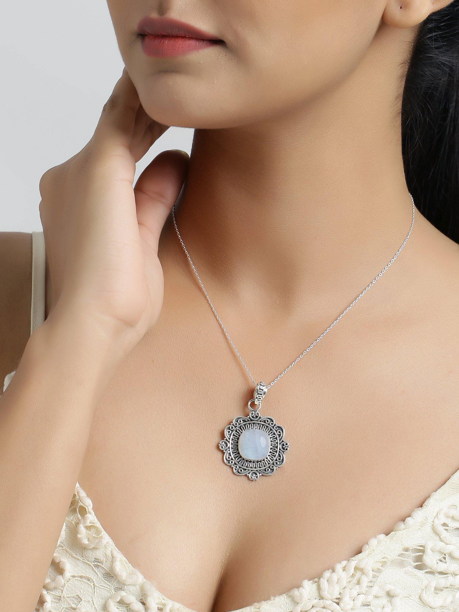 Rainbow Moonstone Solid 925 Sterling Silver Chain Pendant Jewelry - YoTreasure