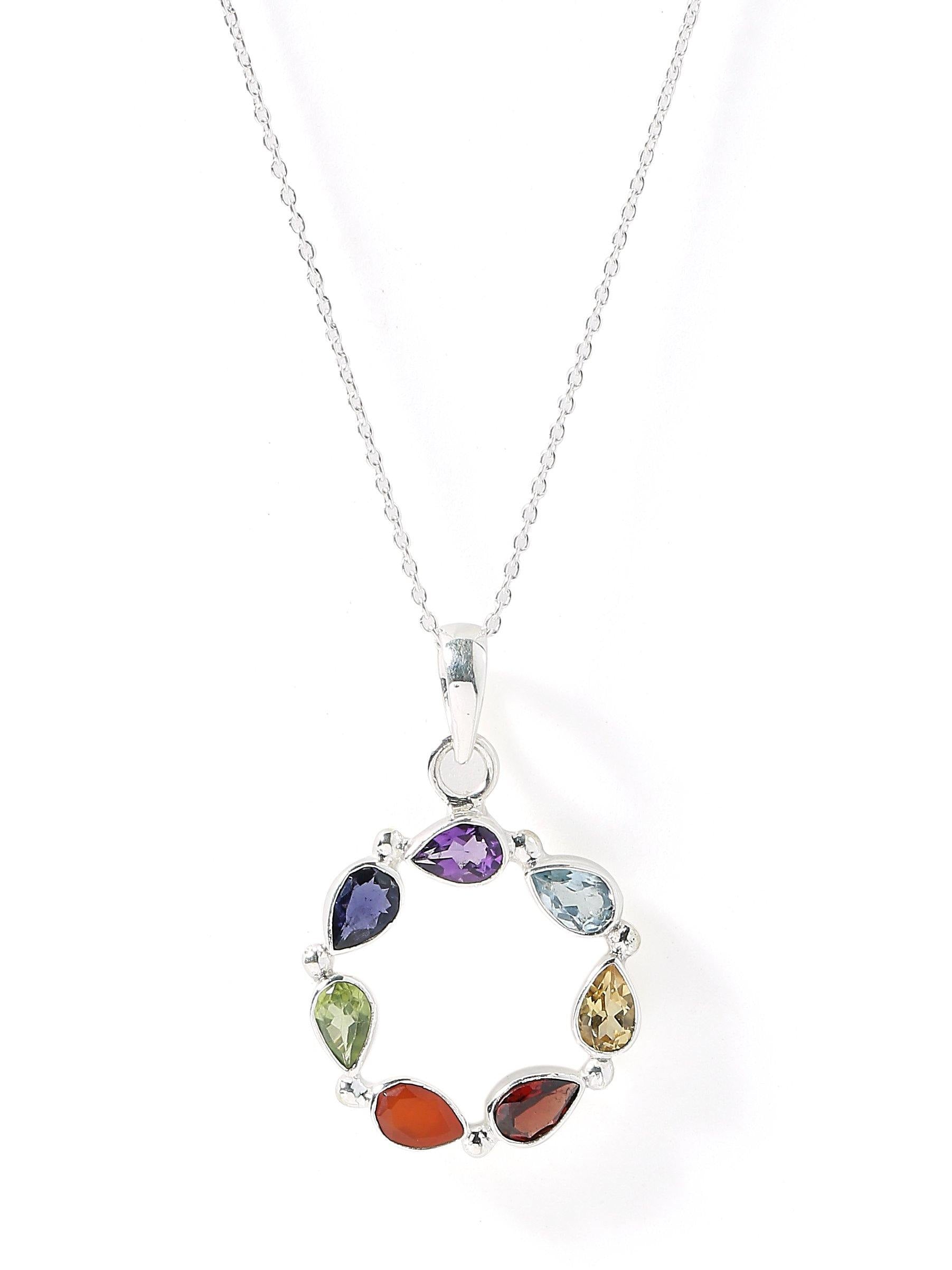Chakra Stone Solid Sterling Silver Chain Pendant - YoTreasure