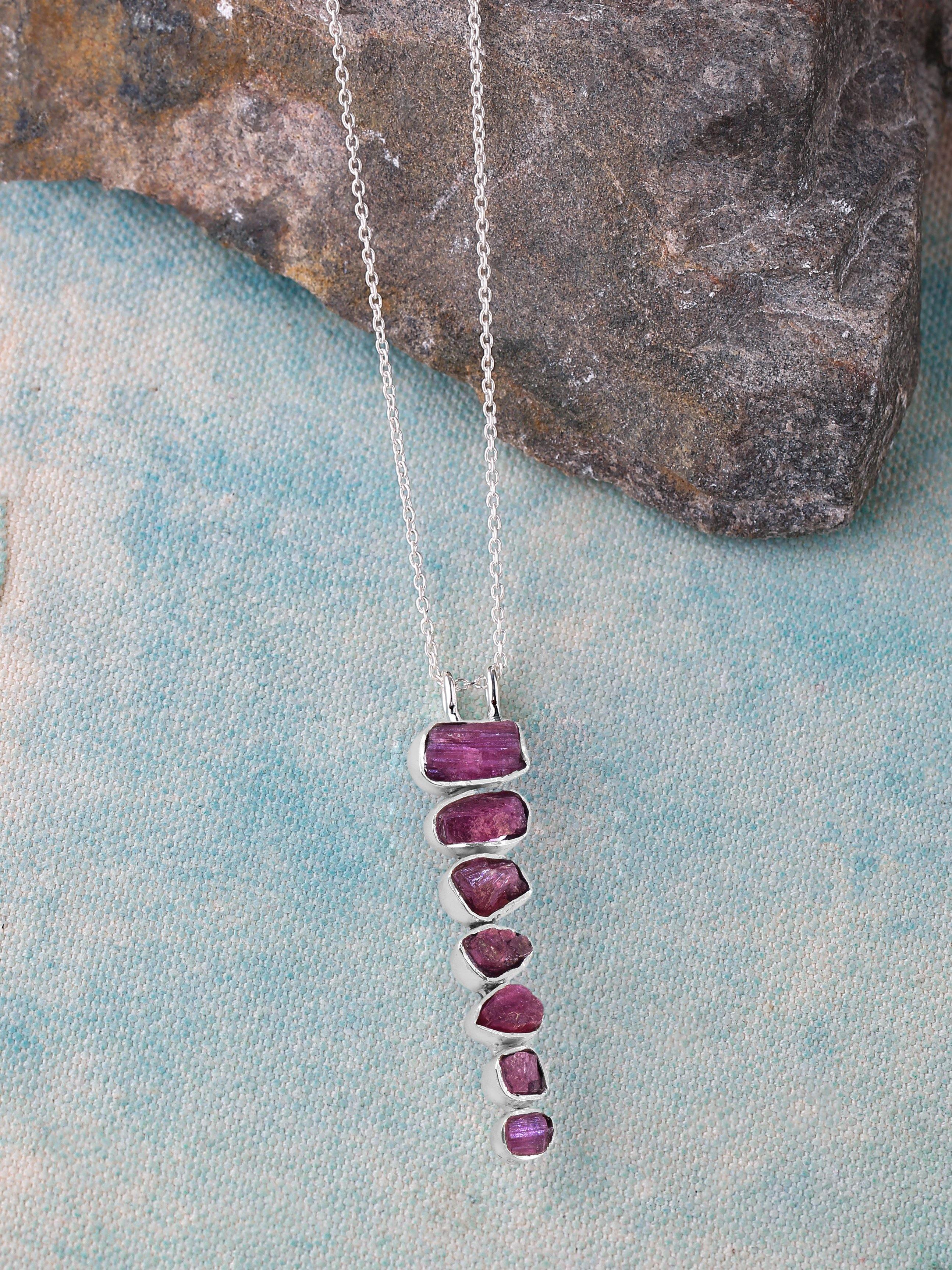 Rough Pink Tourmaline Solid 925 Sterling Silver Pendant with 18 Inch Chain Necklace Jewelry - YoTreasure