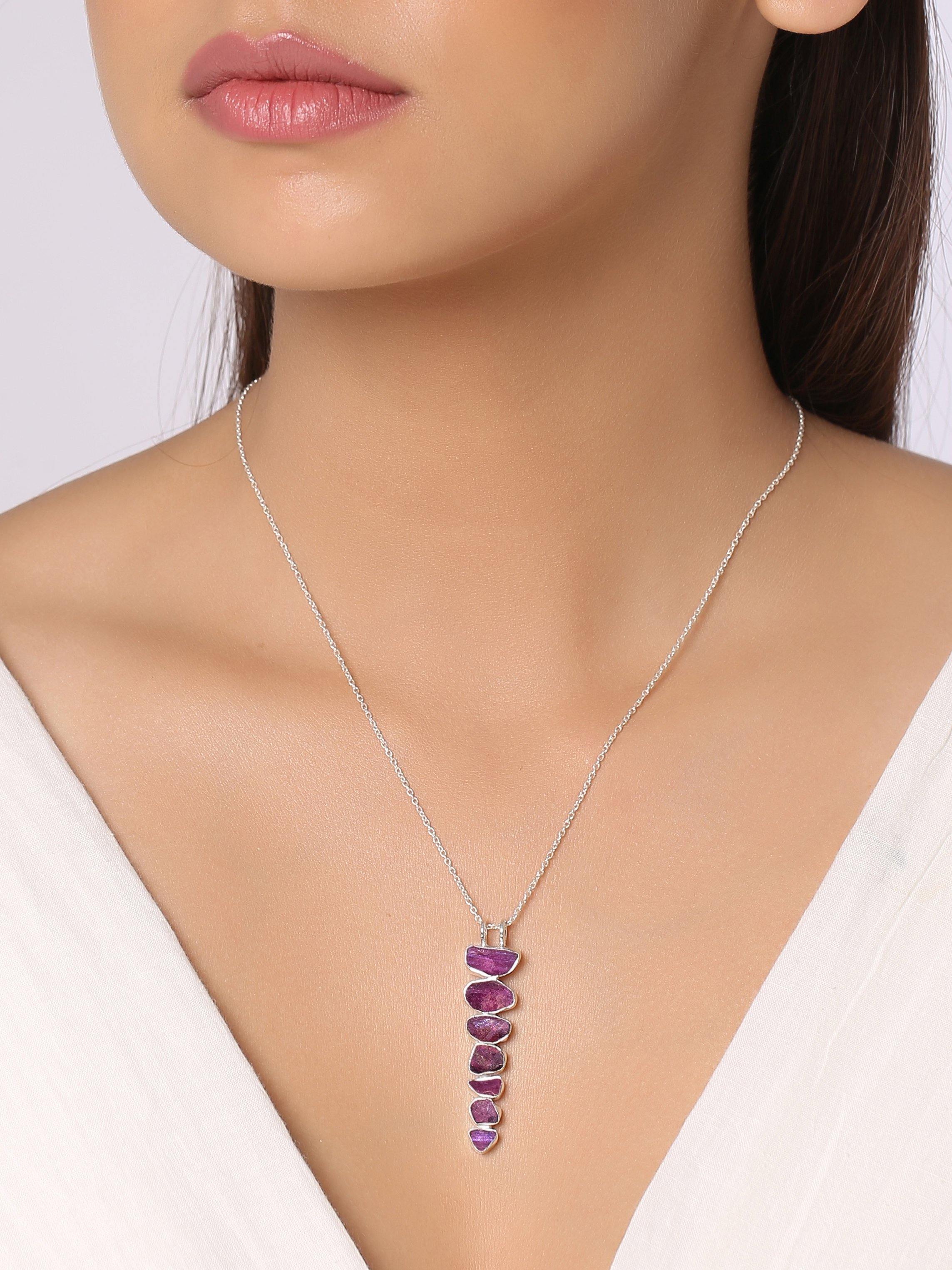 Rough Pink Tourmaline Solid 925 Sterling Silver Pendant with 18 Inch Chain Necklace Jewelry - YoTreasure