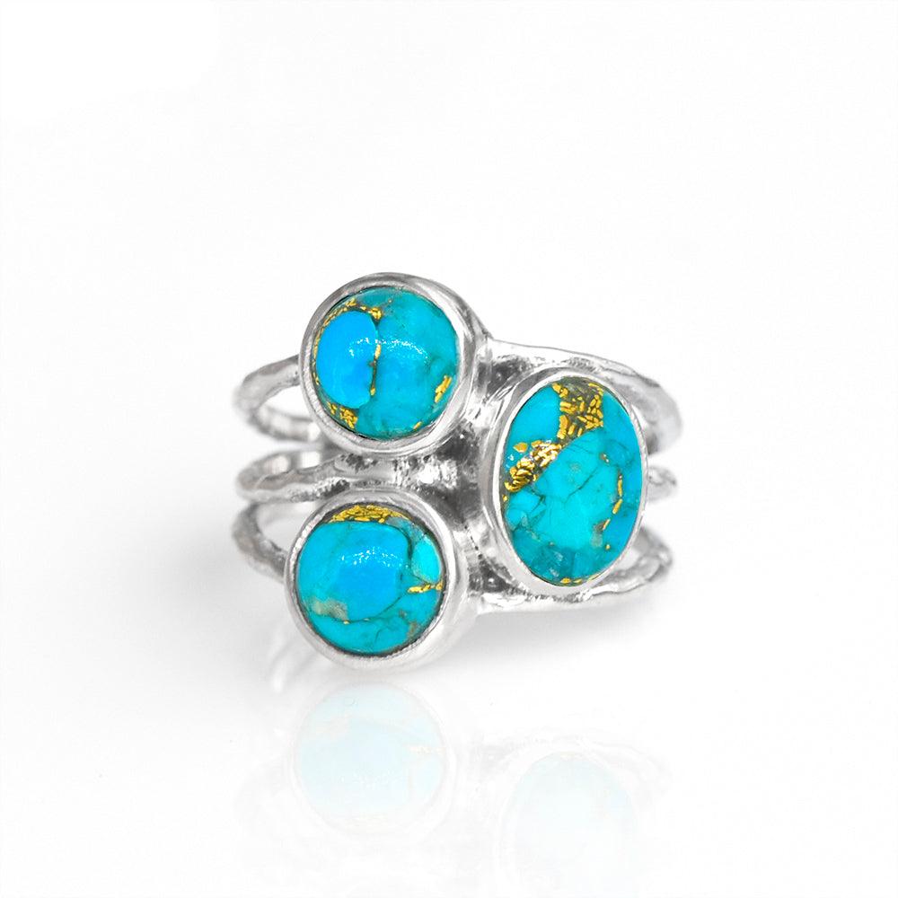 Blue Copper Turquoise Solid 925 Sterling Silver Bypass Ring Jewelry - YoTreasure