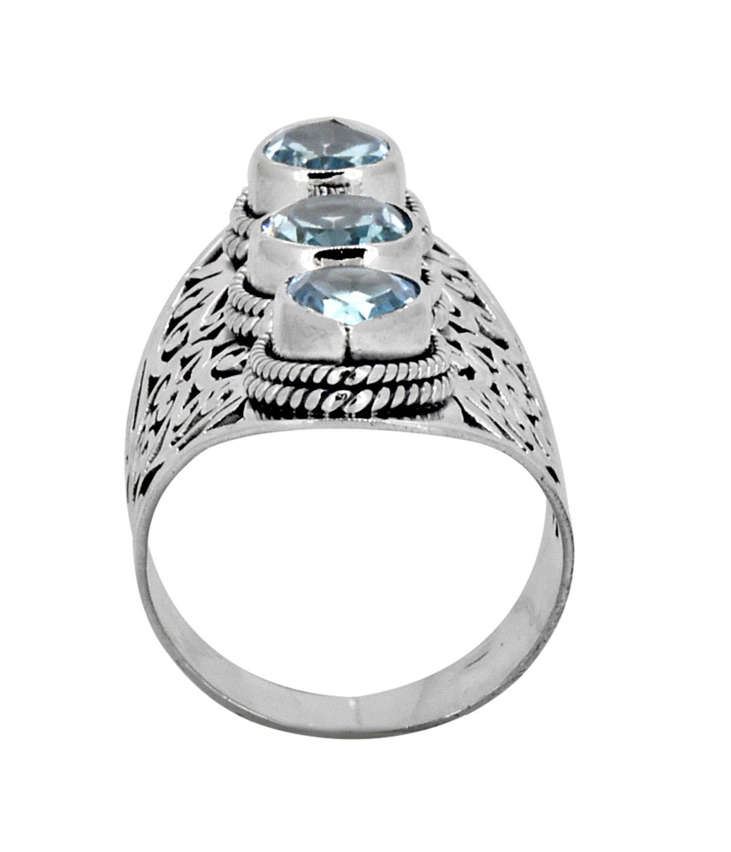 Blue Topaz Solid 925 Sterling Silver Designer Filigree Ring Jewelry - YoTreasure