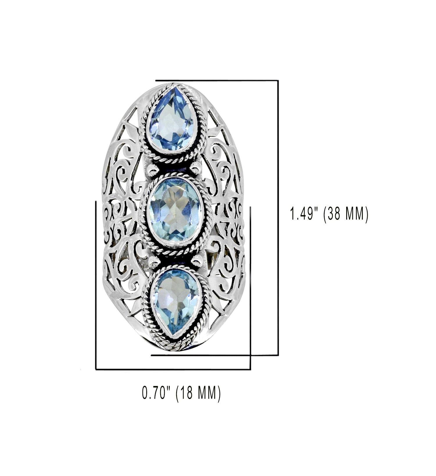 Blue Topaz Solid 925 Sterling Silver Designer Filigree Ring Jewelry - YoTreasure