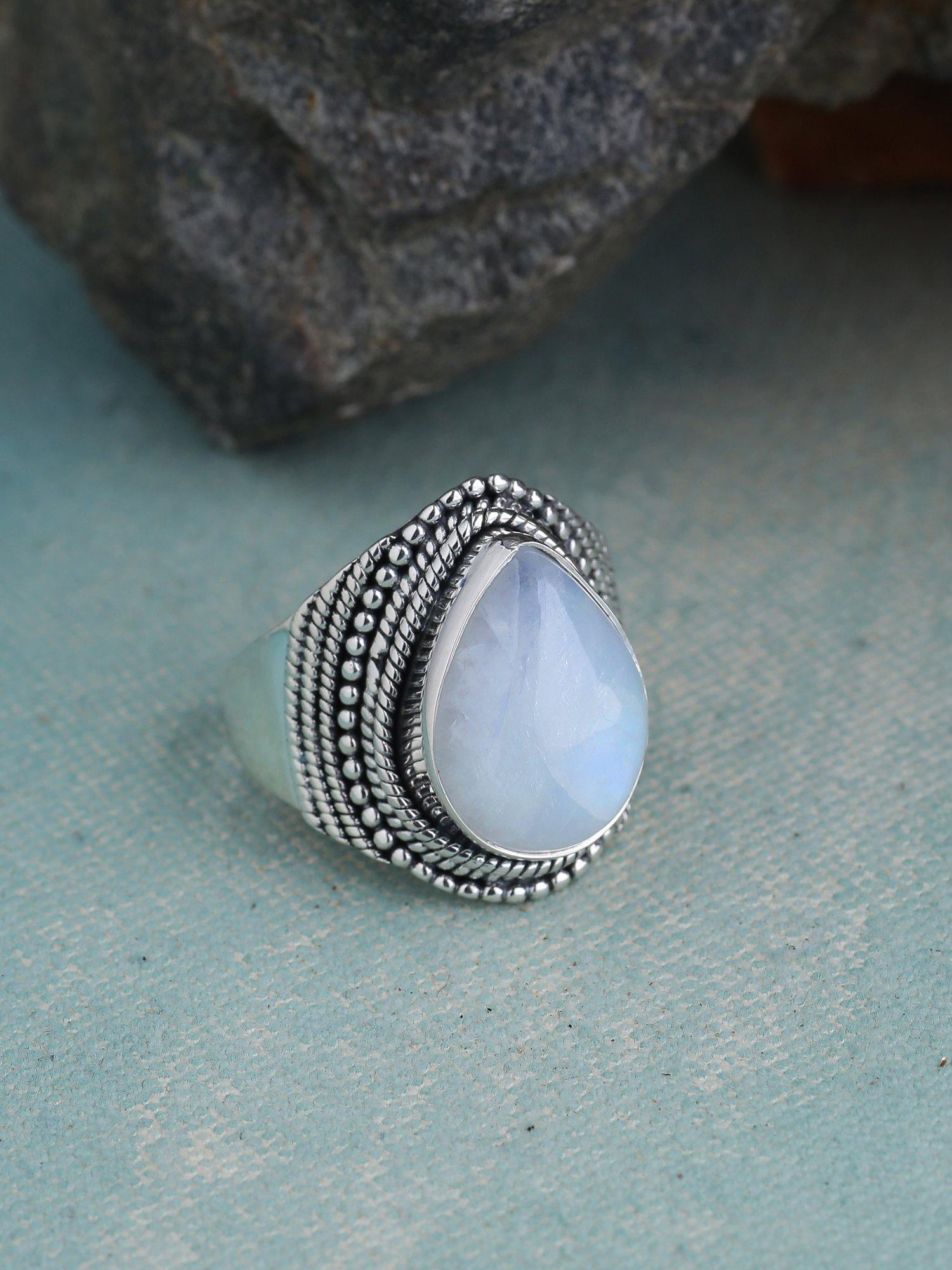 Rainbow Moonstone Solid 925 Sterling Silver Ring Jewelry - YoTreasure