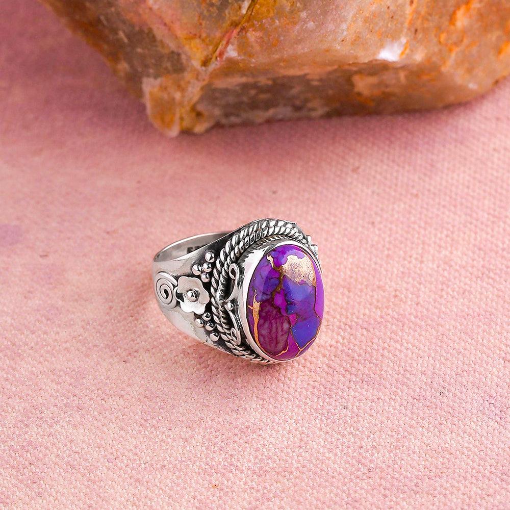 Purple Copper Turquoise Solid 925 Sterling Silver Ring Jewelry - YoTreasure