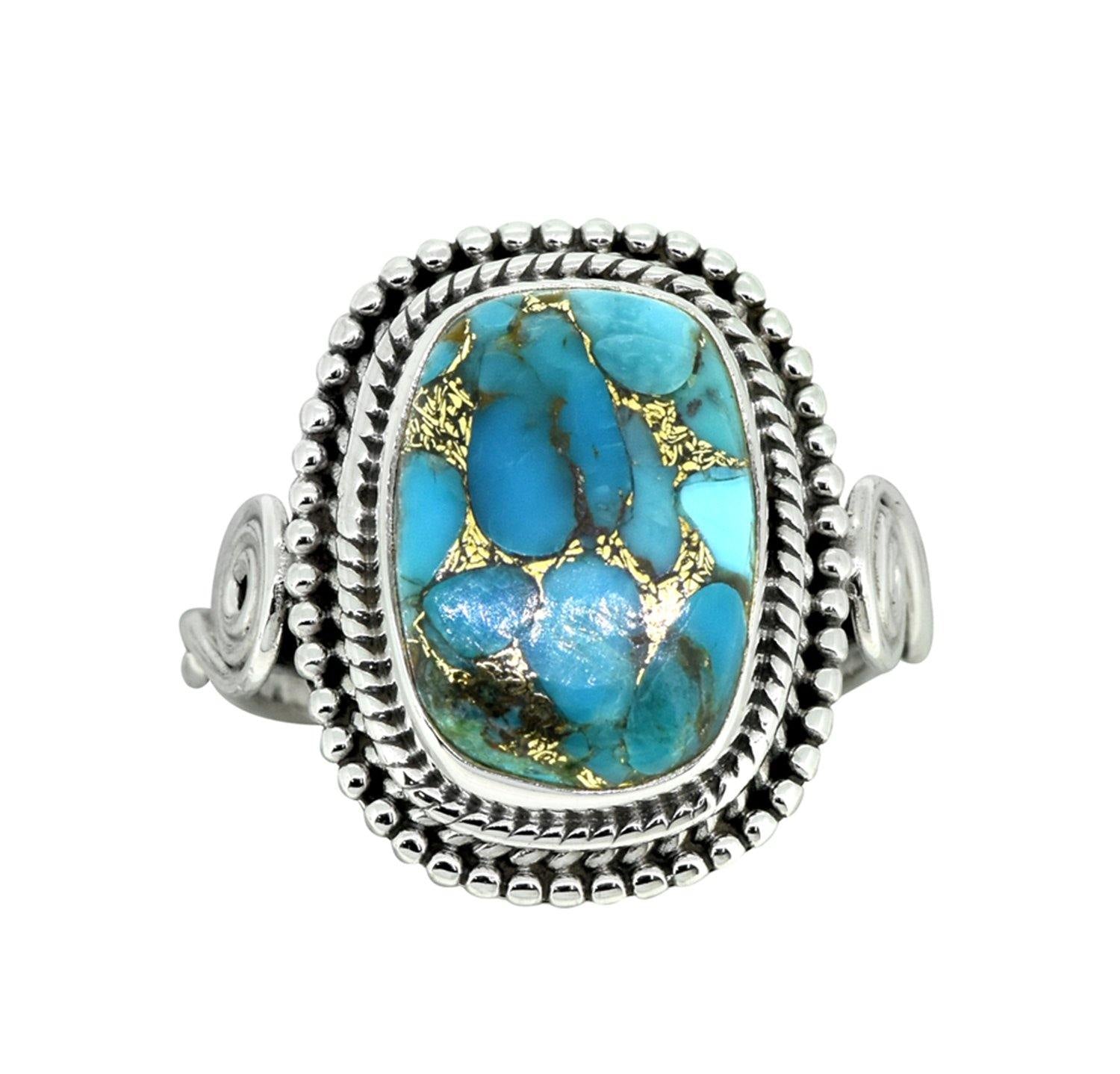 Blue Copper Turquoise Solid 925 Sterling Silver Ring Jewelry - YoTreasure