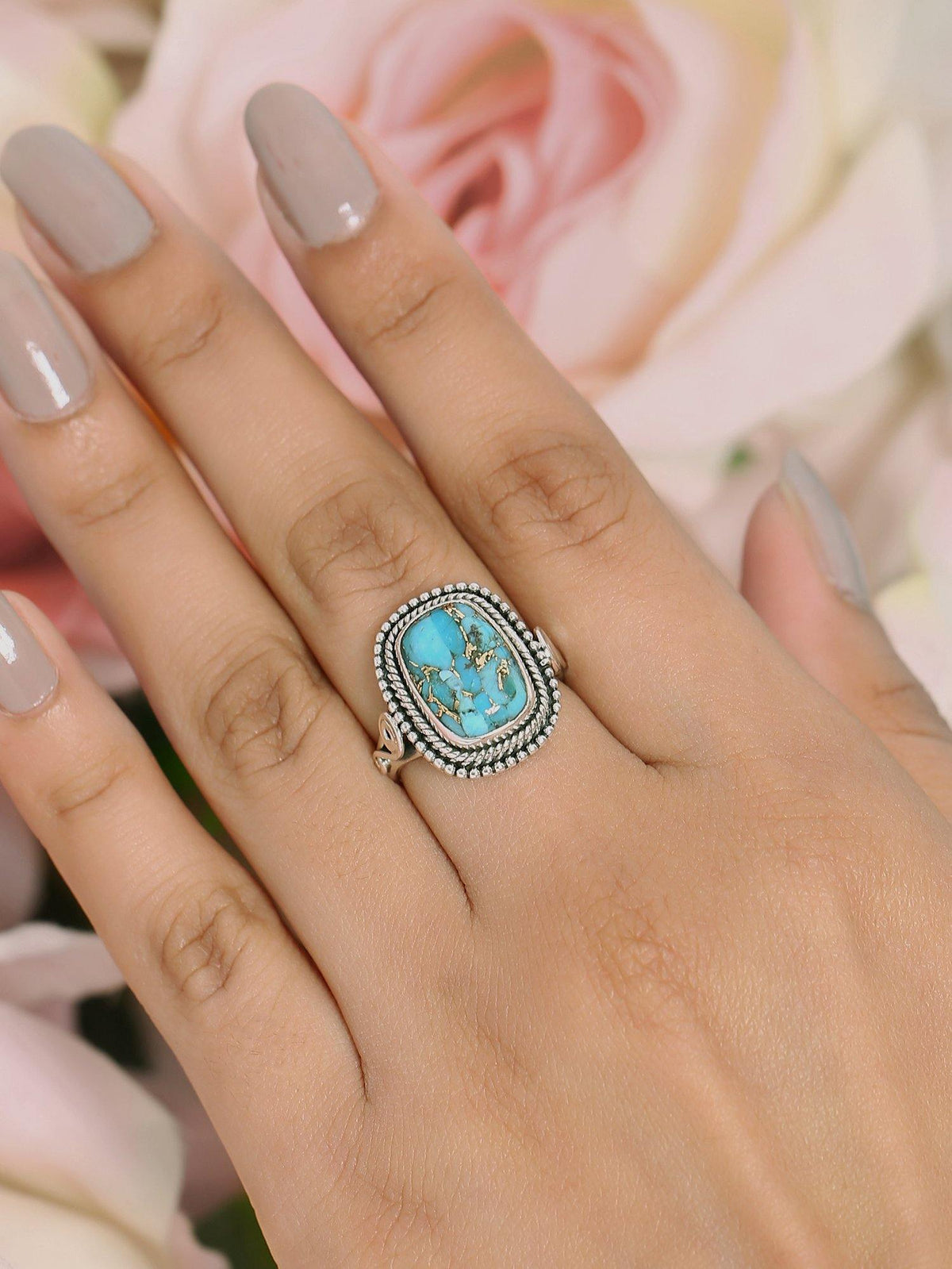 Blue Copper Turquoise Solid 925 Sterling Silver Ring Jewelry - YoTreasure