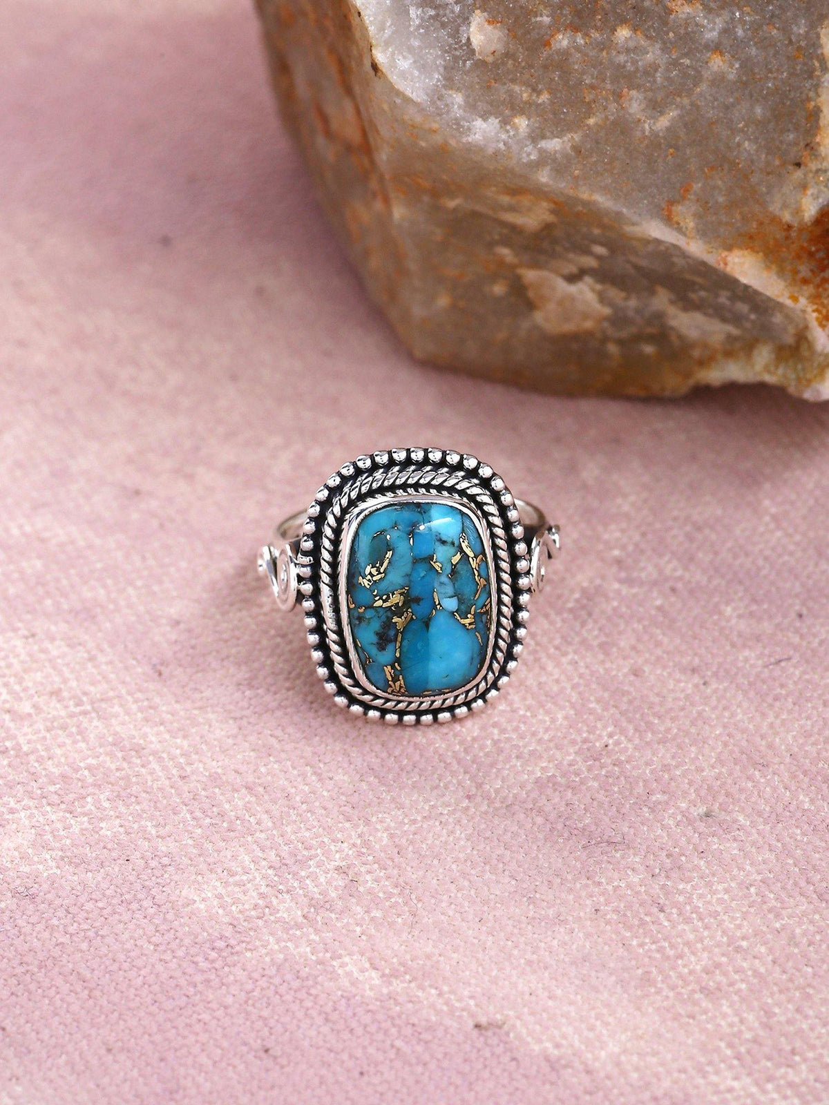 Blue Copper Turquoise Solid 925 Sterling Silver Ring Jewelry - YoTreasure