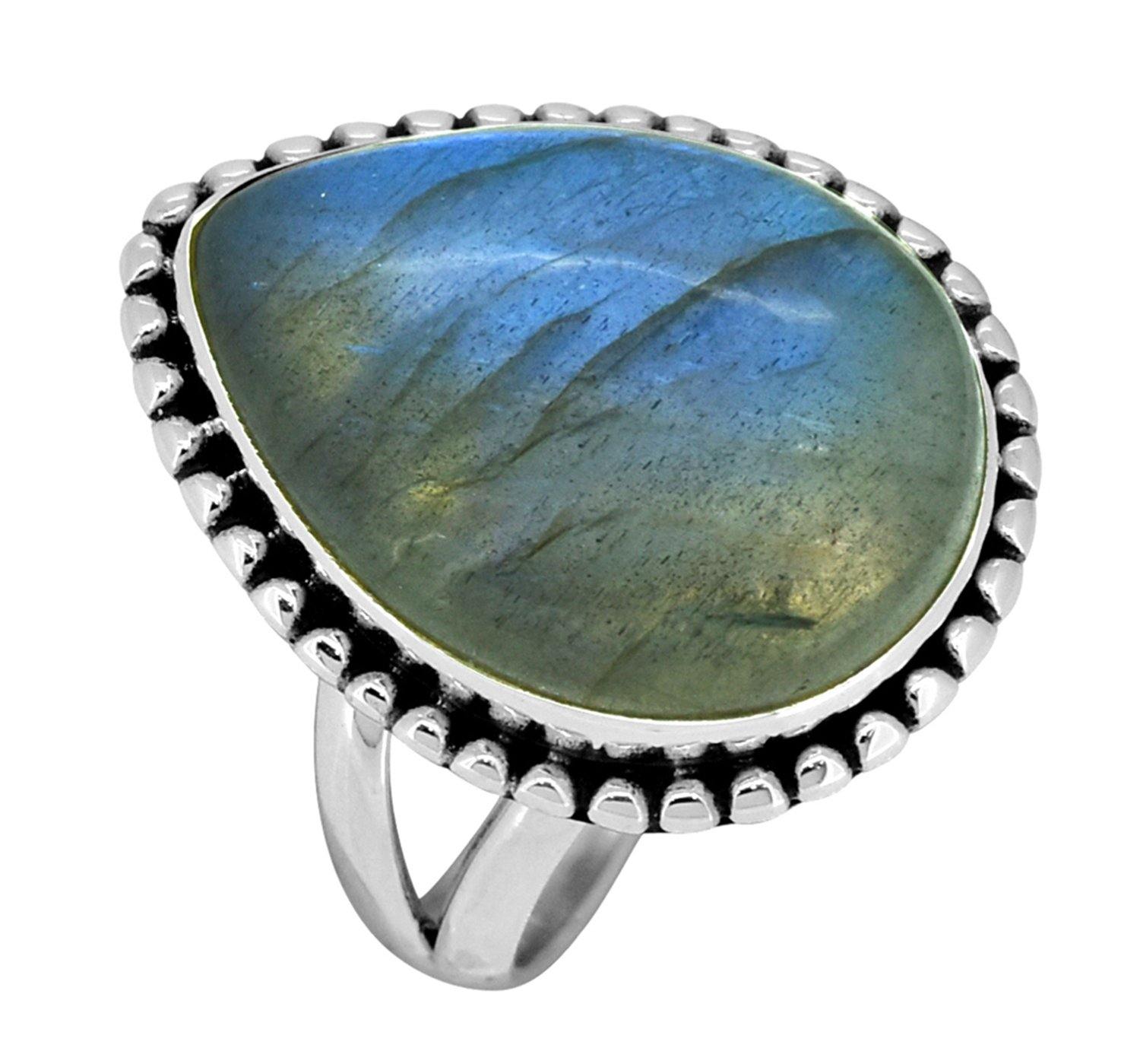 Labradorite Solid 925 Sterling Silver Split Shank Ring Jewelry - YoTreasure