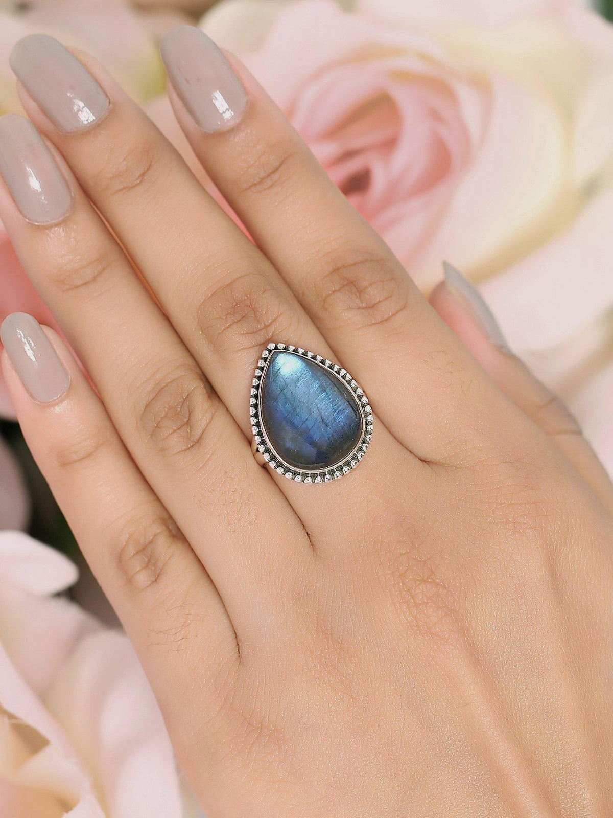 Labradorite Solid 925 Sterling Silver Split Shank Ring Jewelry - YoTreasure