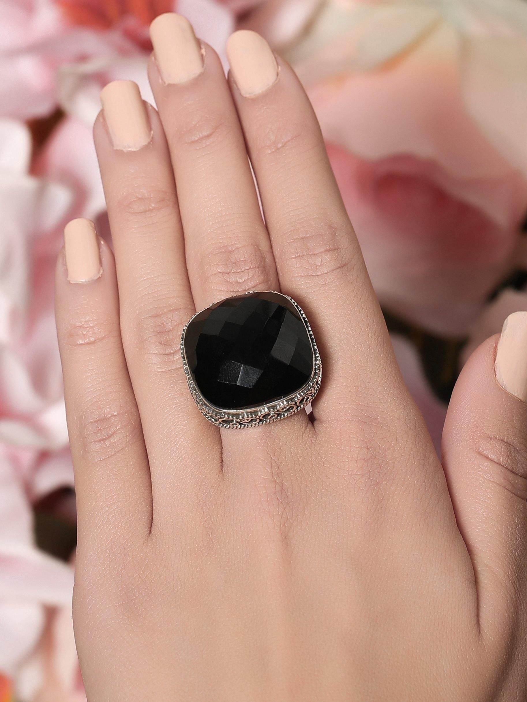 Black Onyx Solid 925 Sterling Silver Cocktail Ring Jewelry - YoTreasure