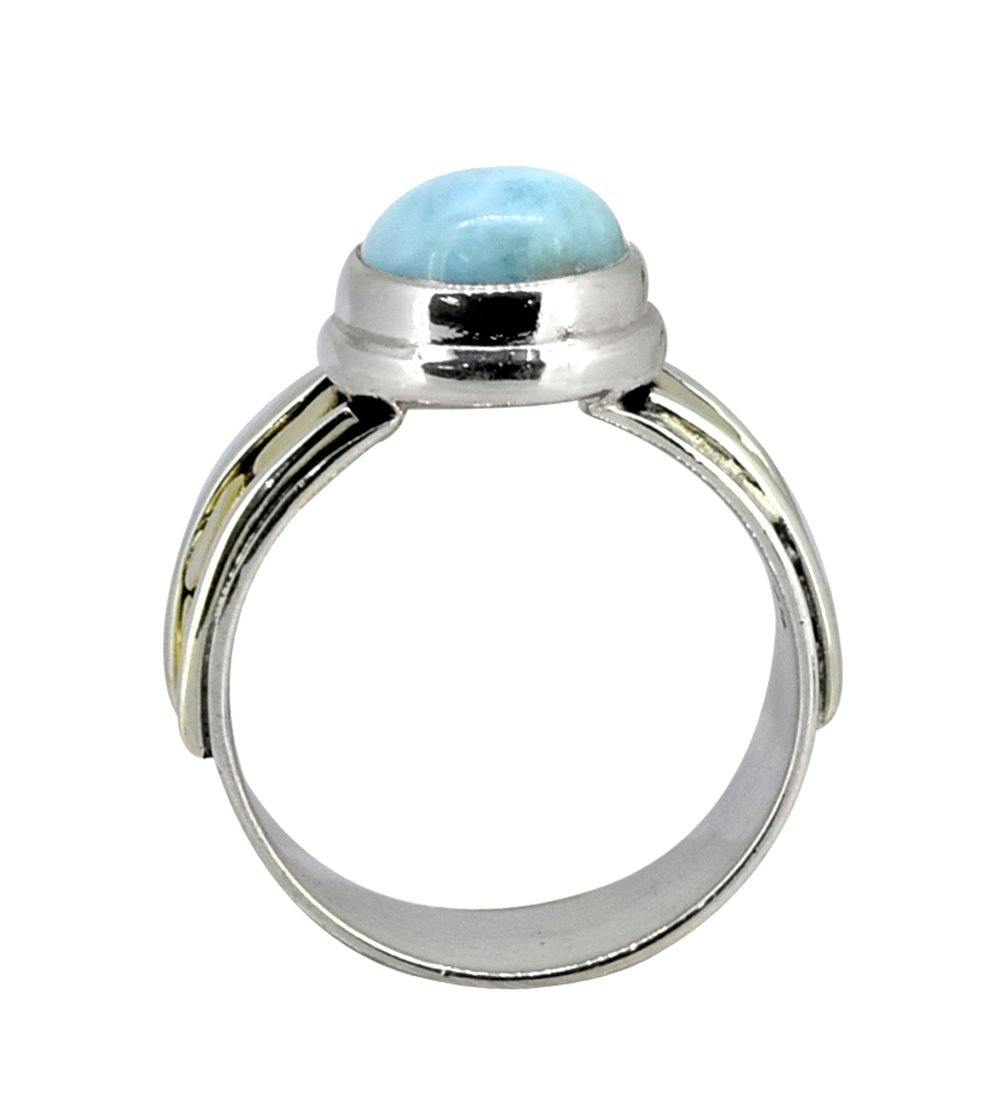 Larimar Solid 925 Sterling Silver Brass Gemstone Heart Ring Jewelry - YoTreasure