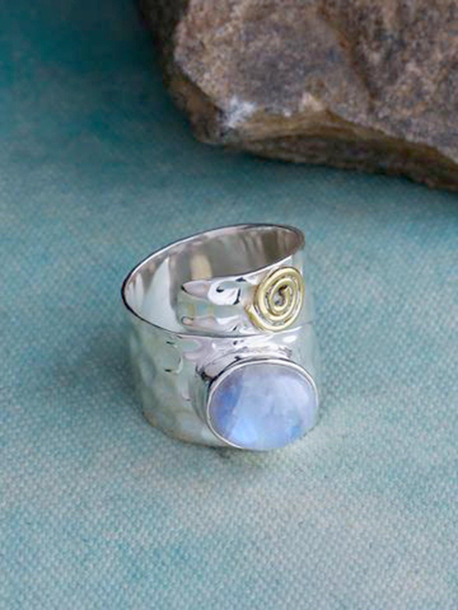 Moonstone Solid 925 Sterling Silver Brass Ring Jewelry - YoTreasure
