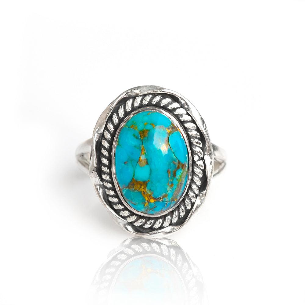 Blue Copper Turquoise Solid 925 Sterling Silver Split Shank Ring Jewelry - YoTreasure