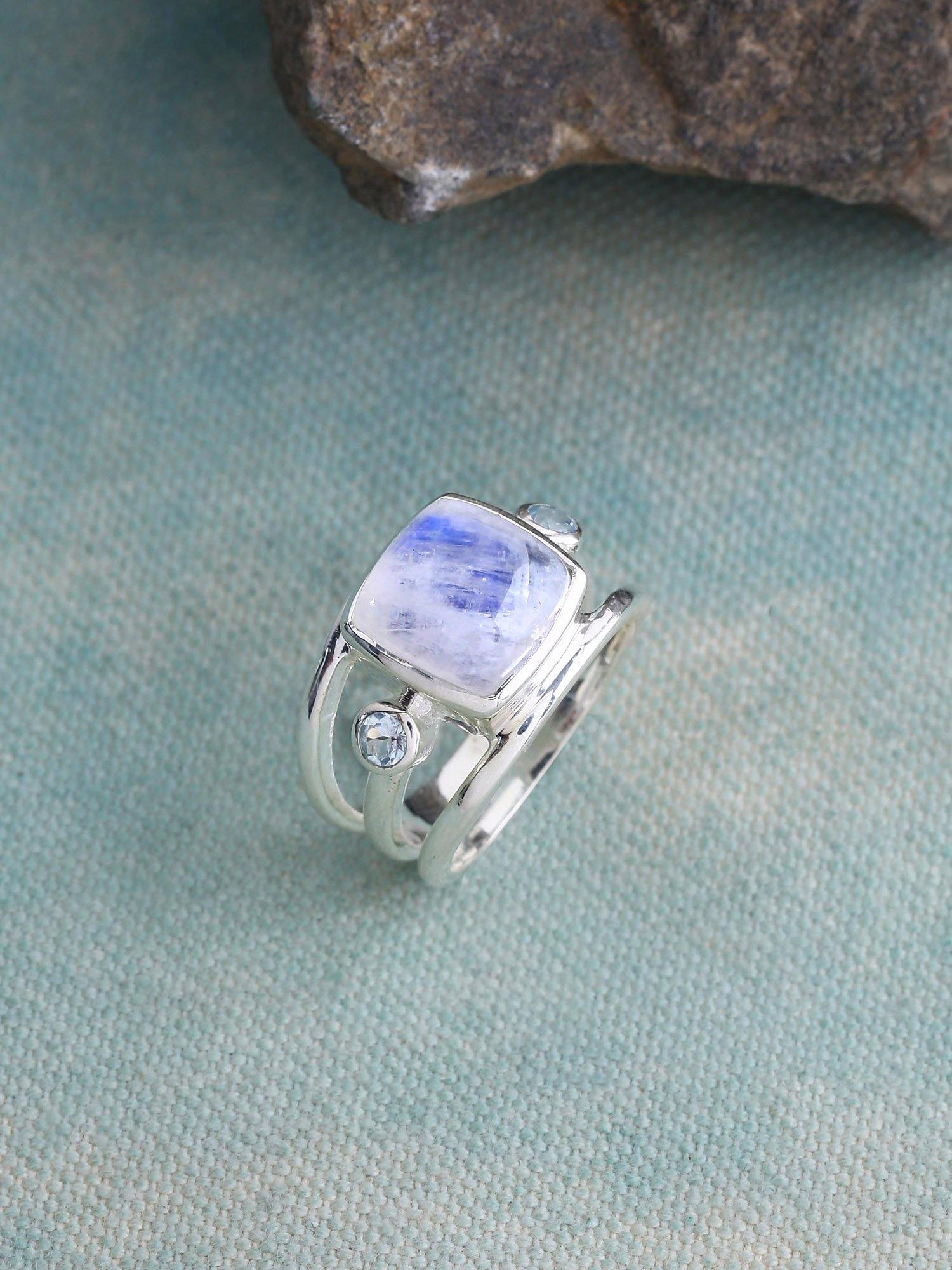 Moonstone Solid 925 Sterling Silver Split Shank Ring Jewelry - YoTreasure