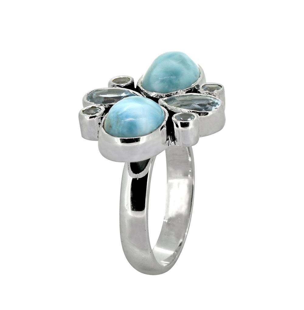 Larimar Blue Topaz Solid 925 Sterling Silver Gemstone Ring Jewelry - YoTreasure