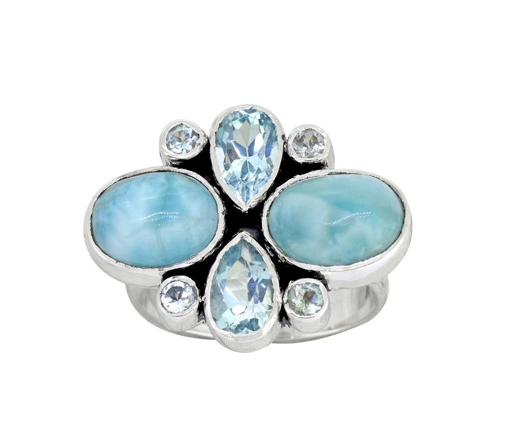 Larimar Blue Topaz Solid 925 Sterling Silver Gemstone Ring Jewelry - YoTreasure