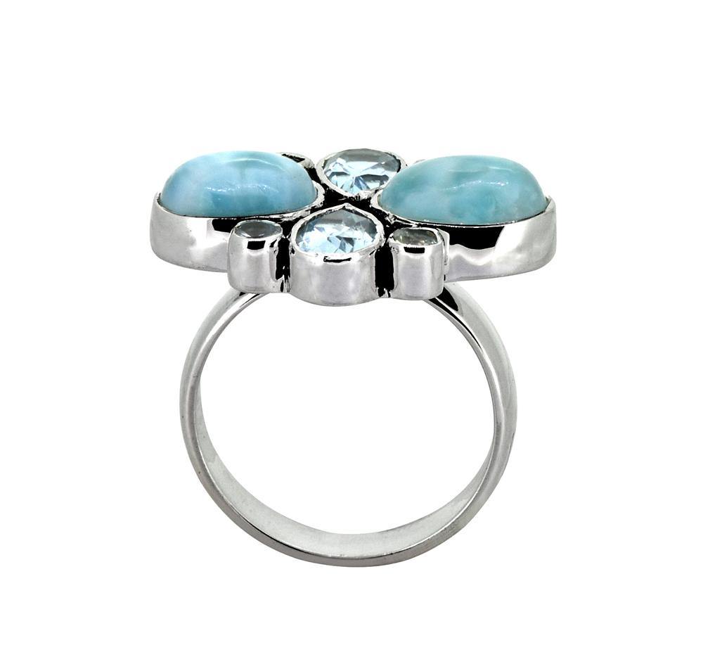 Larimar Blue Topaz Solid 925 Sterling Silver Gemstone Ring Jewelry - YoTreasure