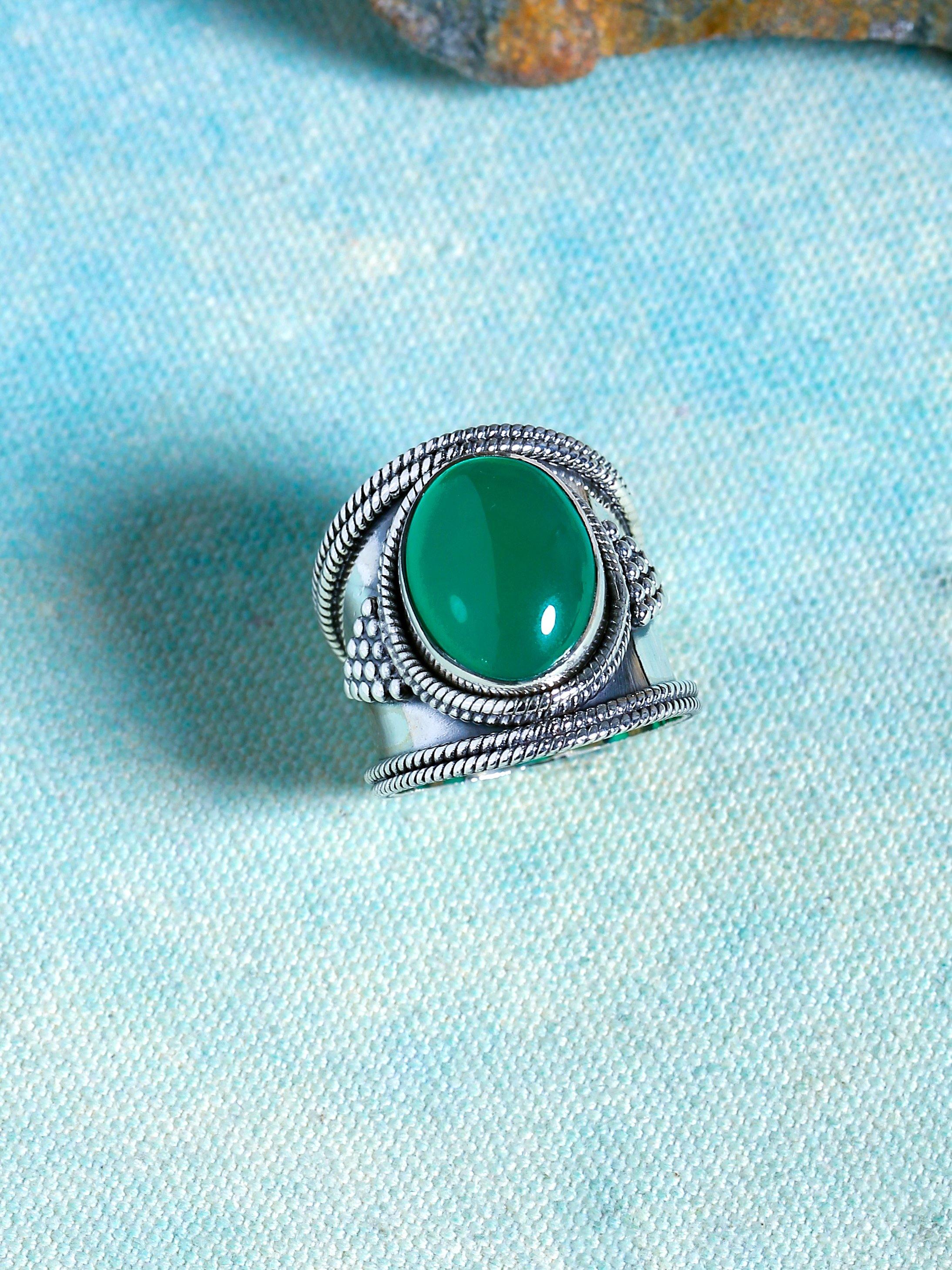 Green Onyx Solid 925 Sterling Silver Gemstone Ring Jewelry - YoTreasure