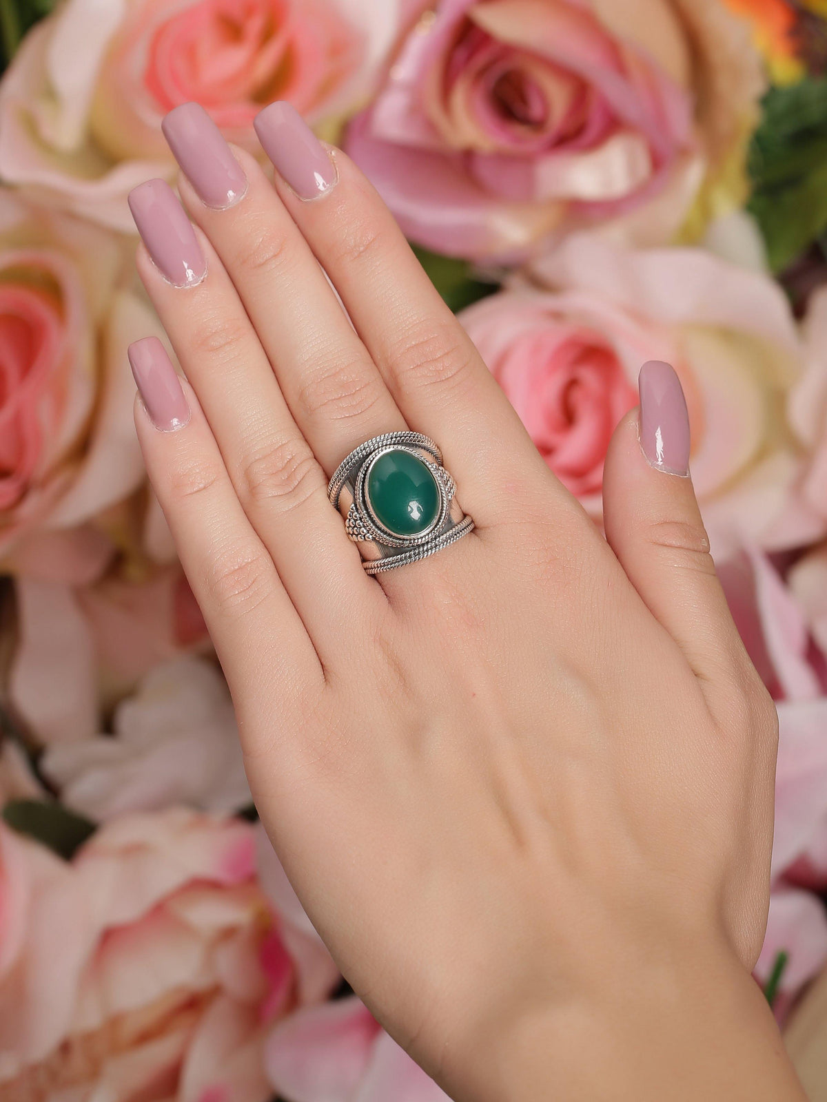 Green Onyx Solid 925 Sterling Silver Gemstone Ring Jewelry - YoTreasure
