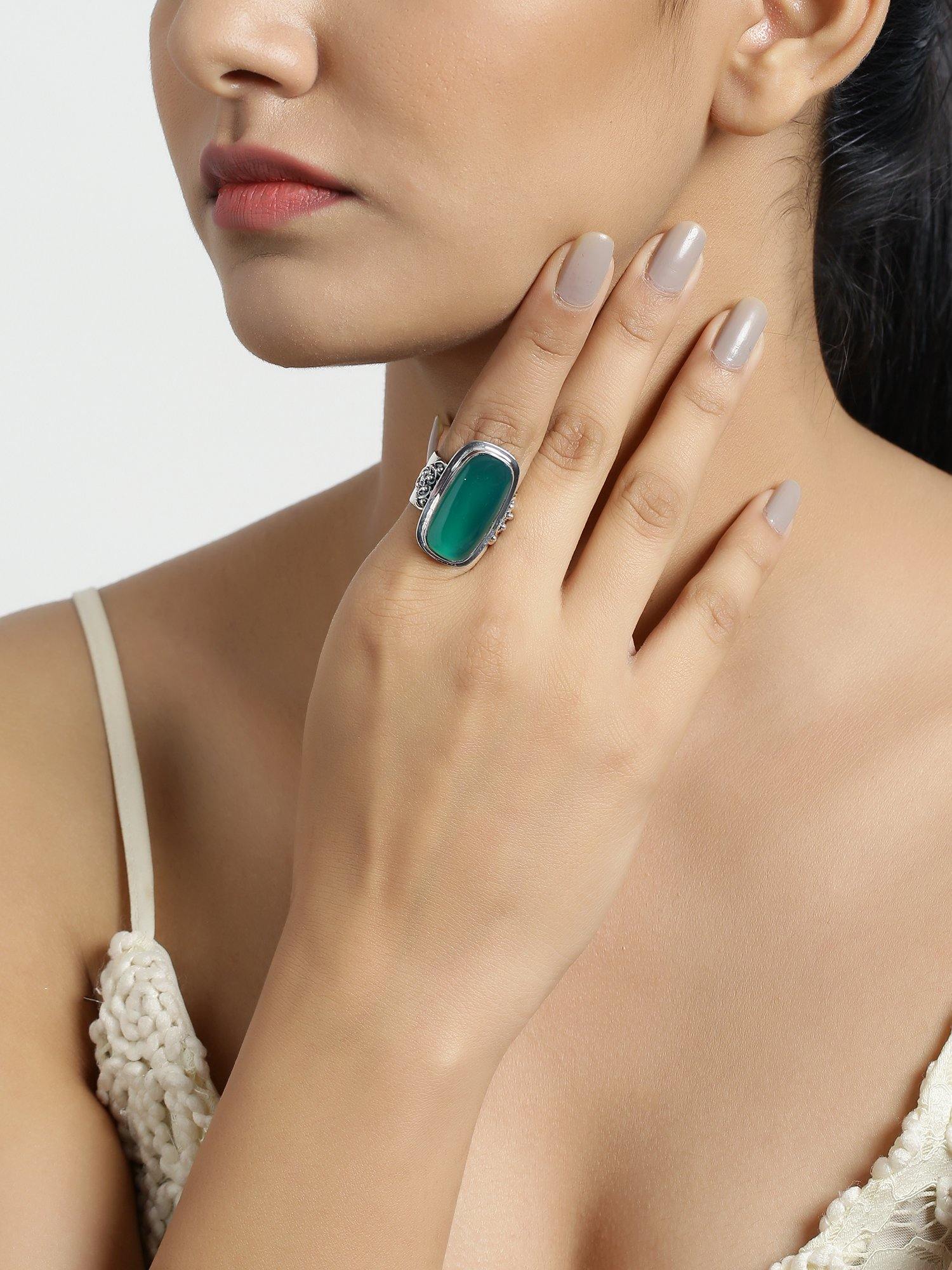 Green Onyx Solid 925 Sterling Silver Ring Jewelry - YoTreasure