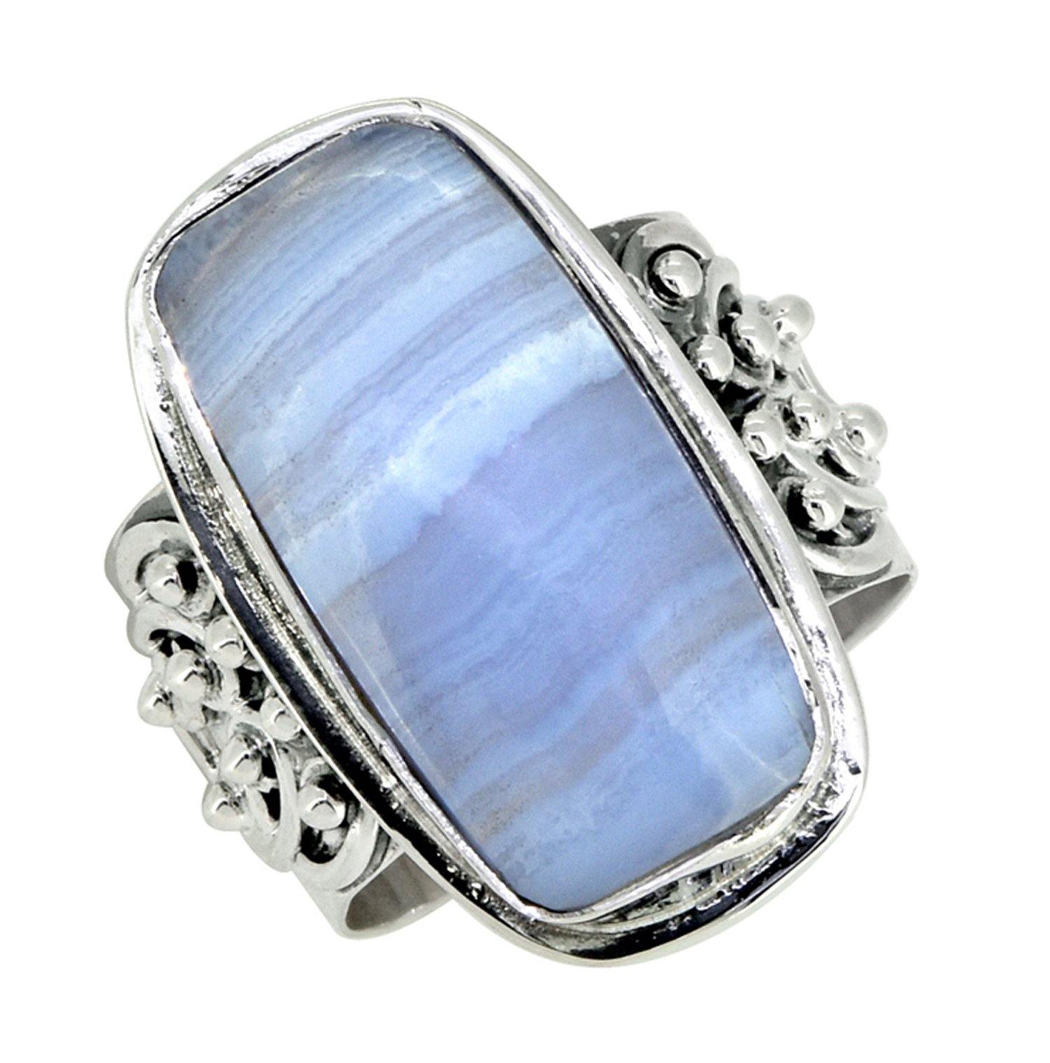 Blue Lace Agate Solid 925 Sterling Silver Gemstone Ring - YoTreasure