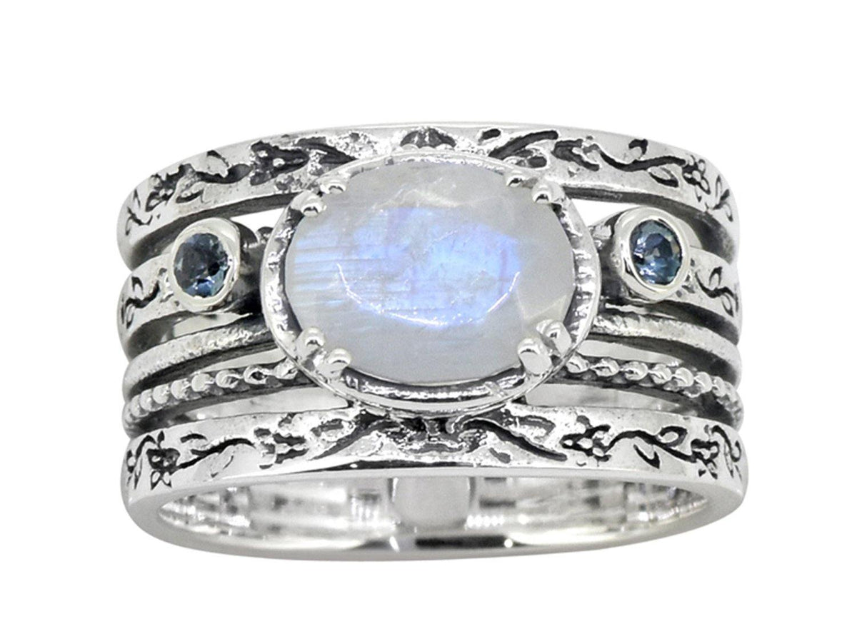 Moonstone London Blue Topaz Solid 925 Sterling Silver Ring - YoTreasure