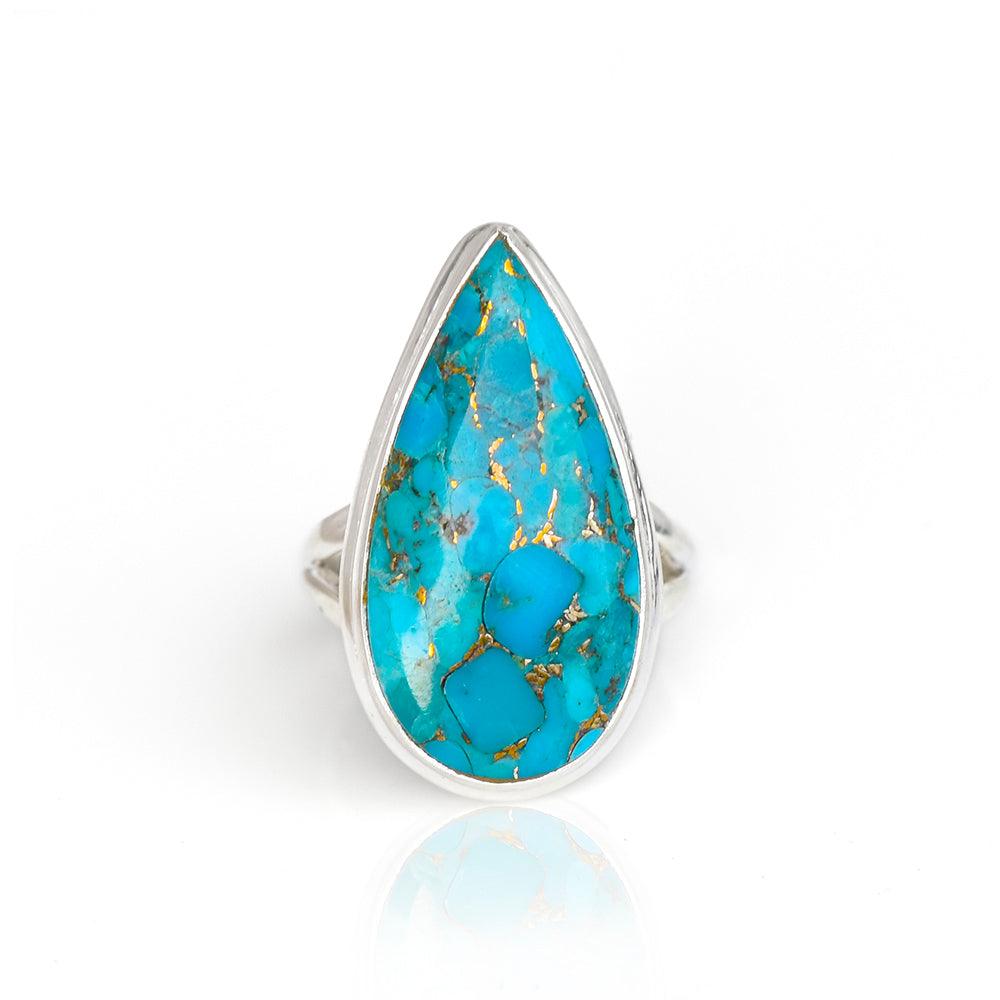 Blue Copper Turquoise Solid 925 Sterling Silver Ring Jewelry - YoTreasure