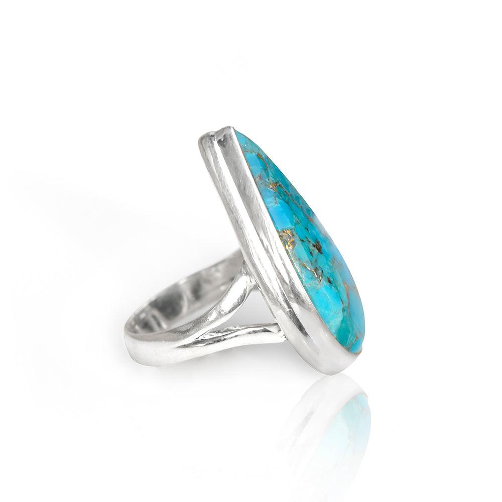 Blue Copper Turquoise Solid 925 Sterling Silver Ring Jewelry - YoTreasure